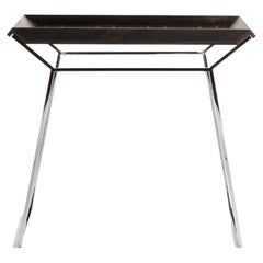 Minimalist Coffee Table with Ebony Top and Chromed Metal Base by Giordano Vigano