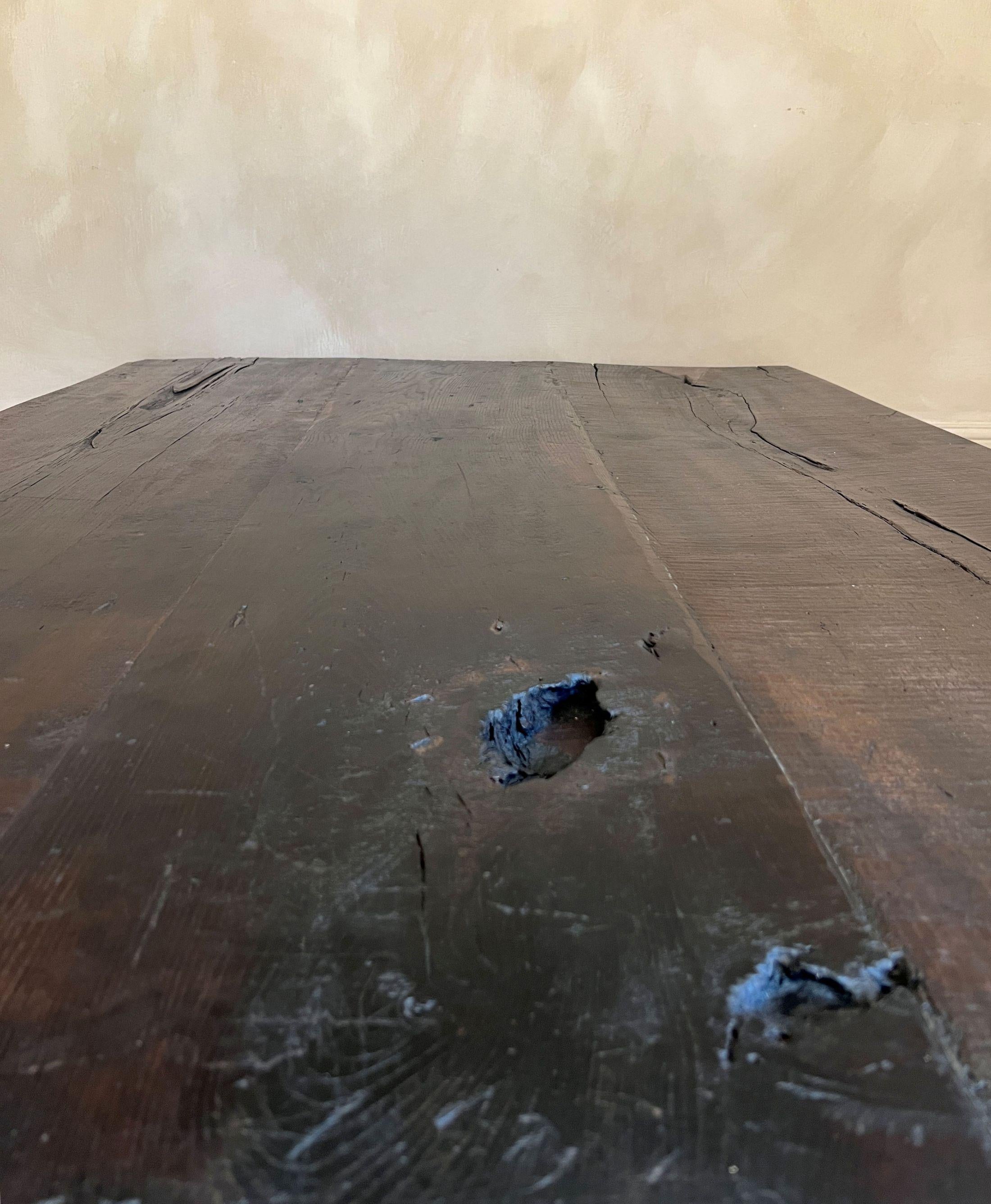 Minimalist coffeetable with 18th century reclaimed dark walnut For Sale 3
