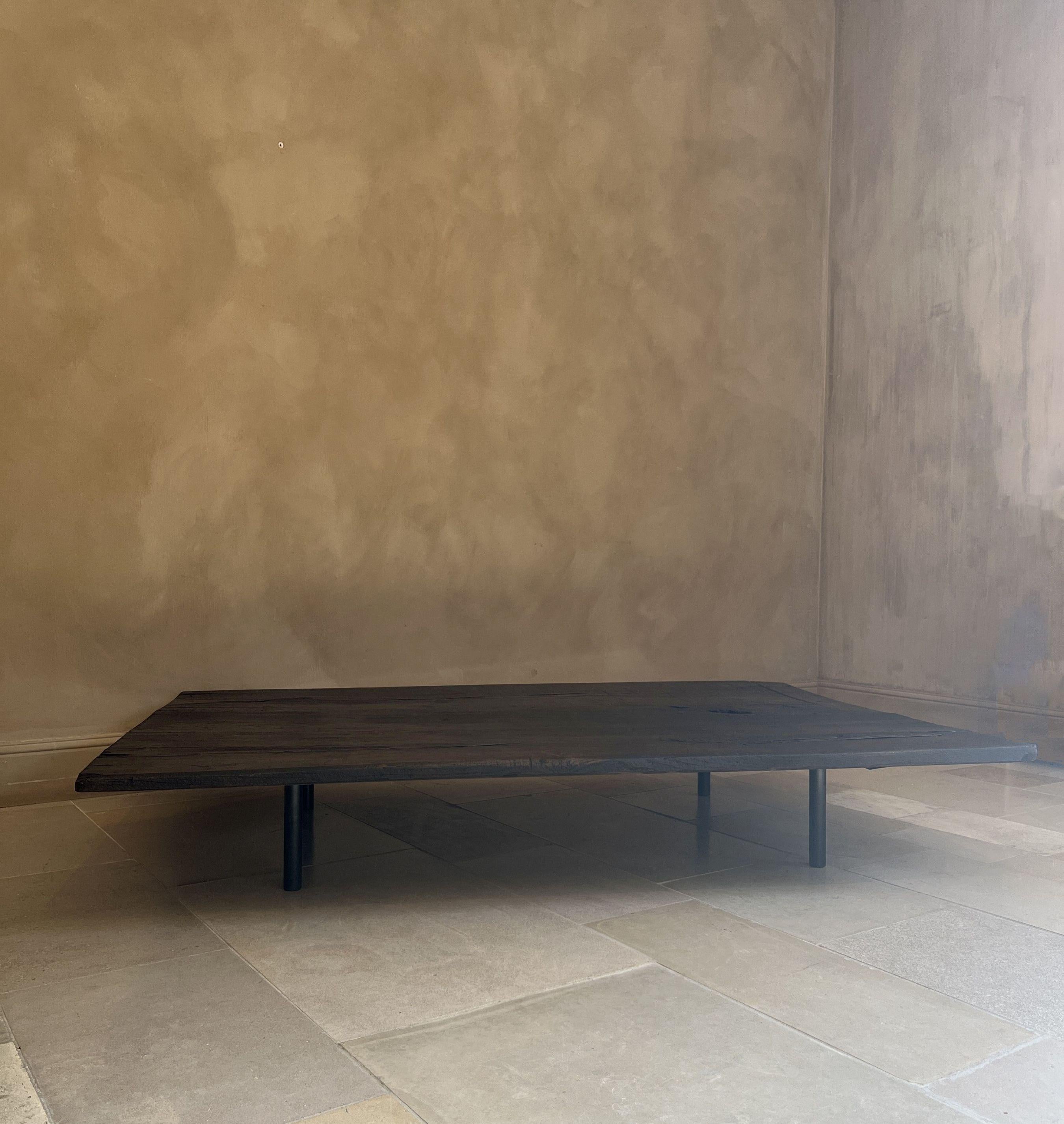 Minimalist coffeetable with 18th century reclaimed dark walnut For Sale 4
