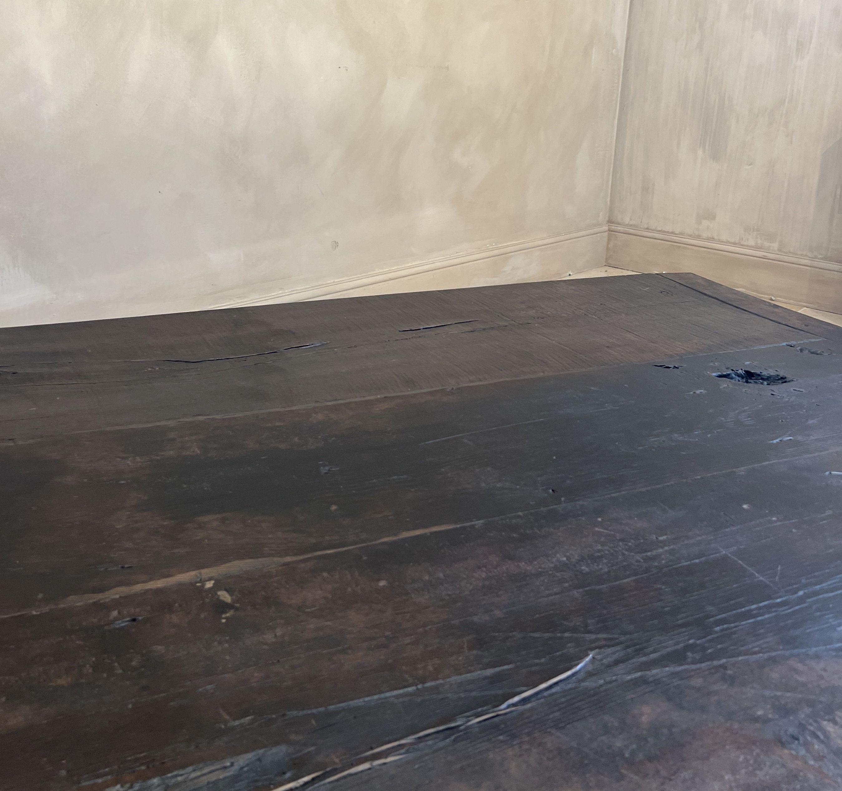 Minimalist coffeetable with 18th century reclaimed dark walnut For Sale 5