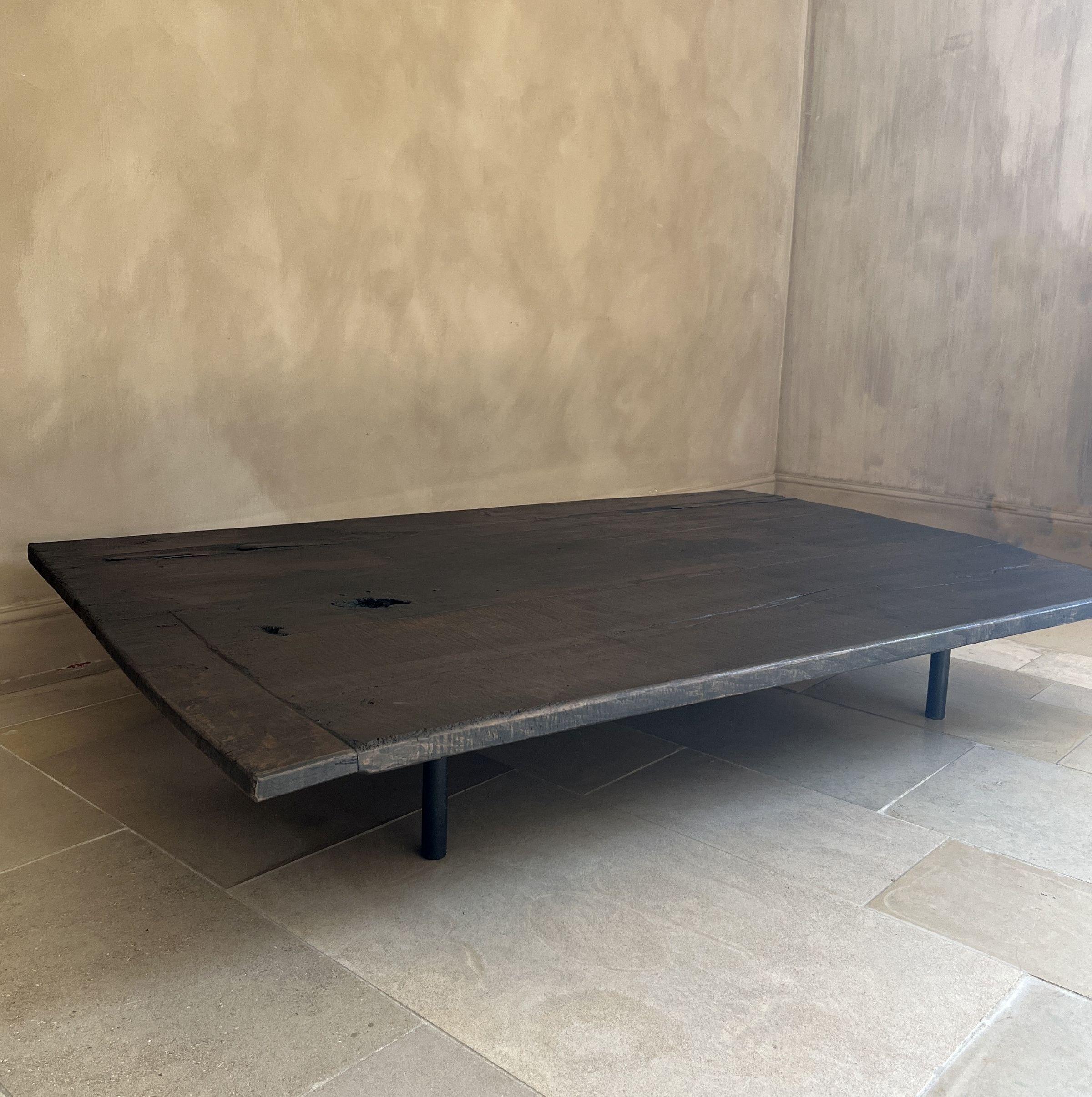 Walnut Minimalist coffeetable with 18th century reclaimed dark walnut For Sale