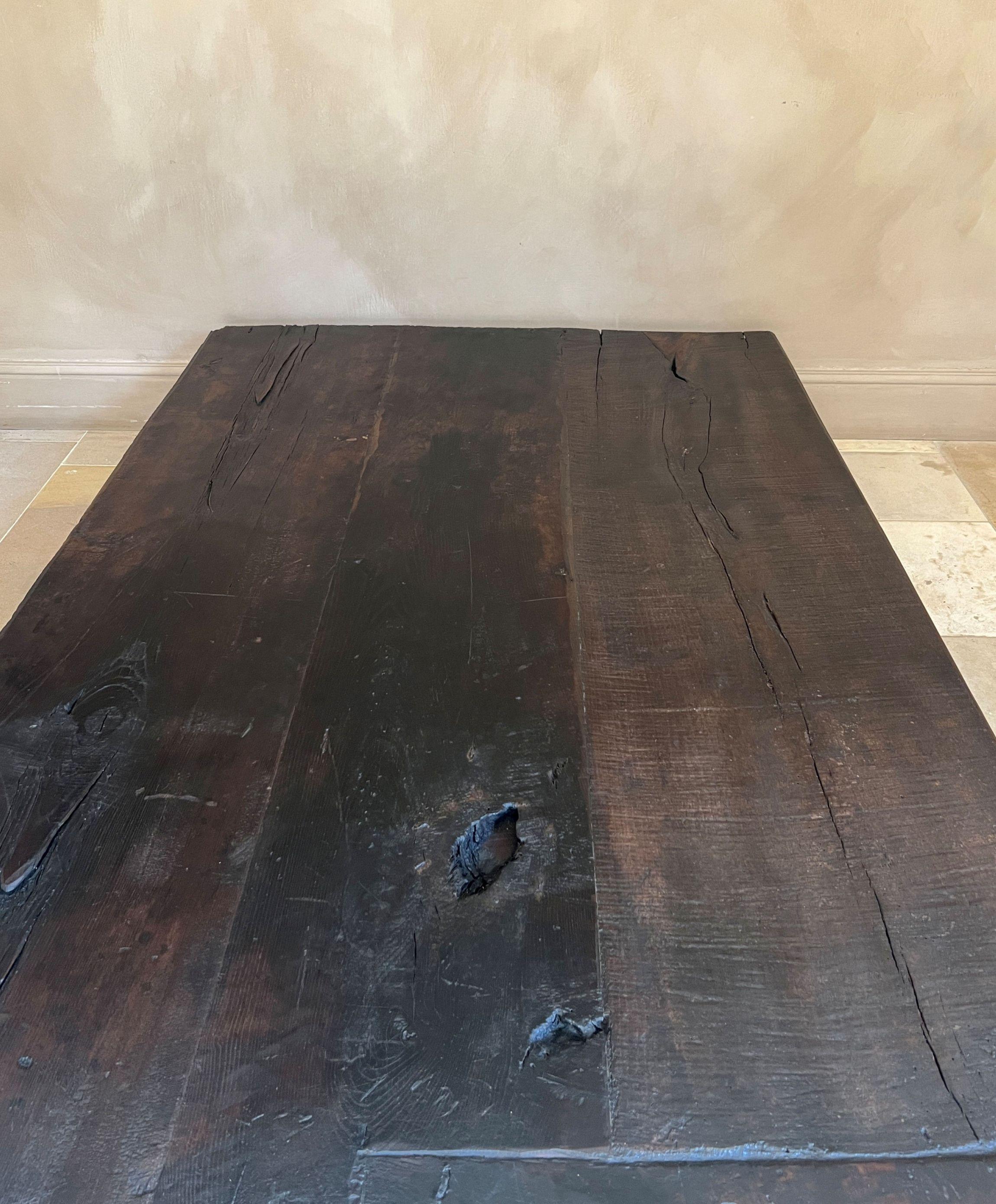 Minimalist coffeetable with 18th century reclaimed dark walnut For Sale 2