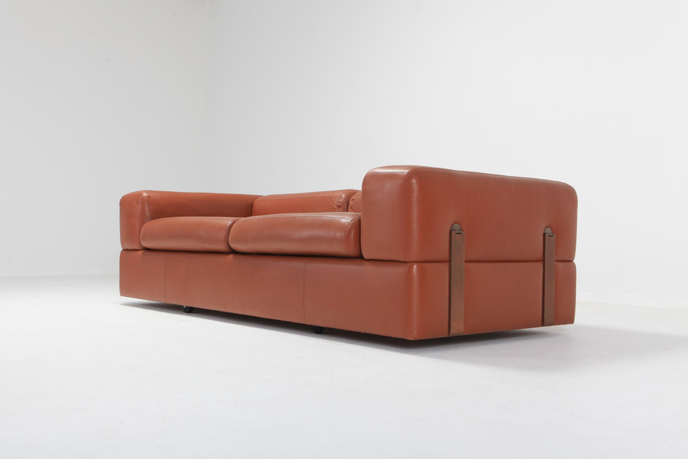 Minimalist Cognac Leather Sofa by Tito Agnoli for Cinova 2