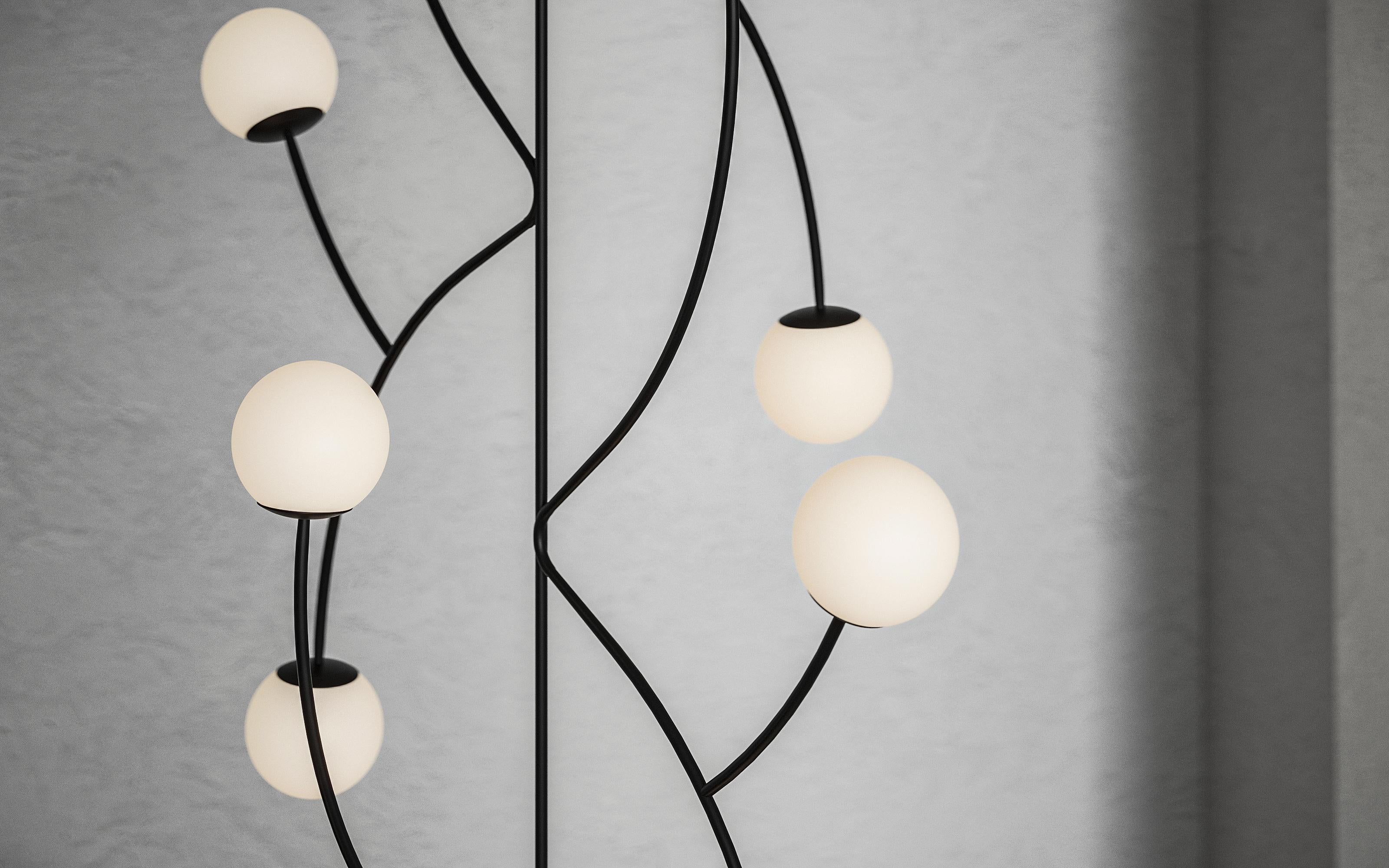 Hand-Crafted  Minimalist Collectible Bespoke Pendant Chandelier with Multiple Opaque Spheres For Sale