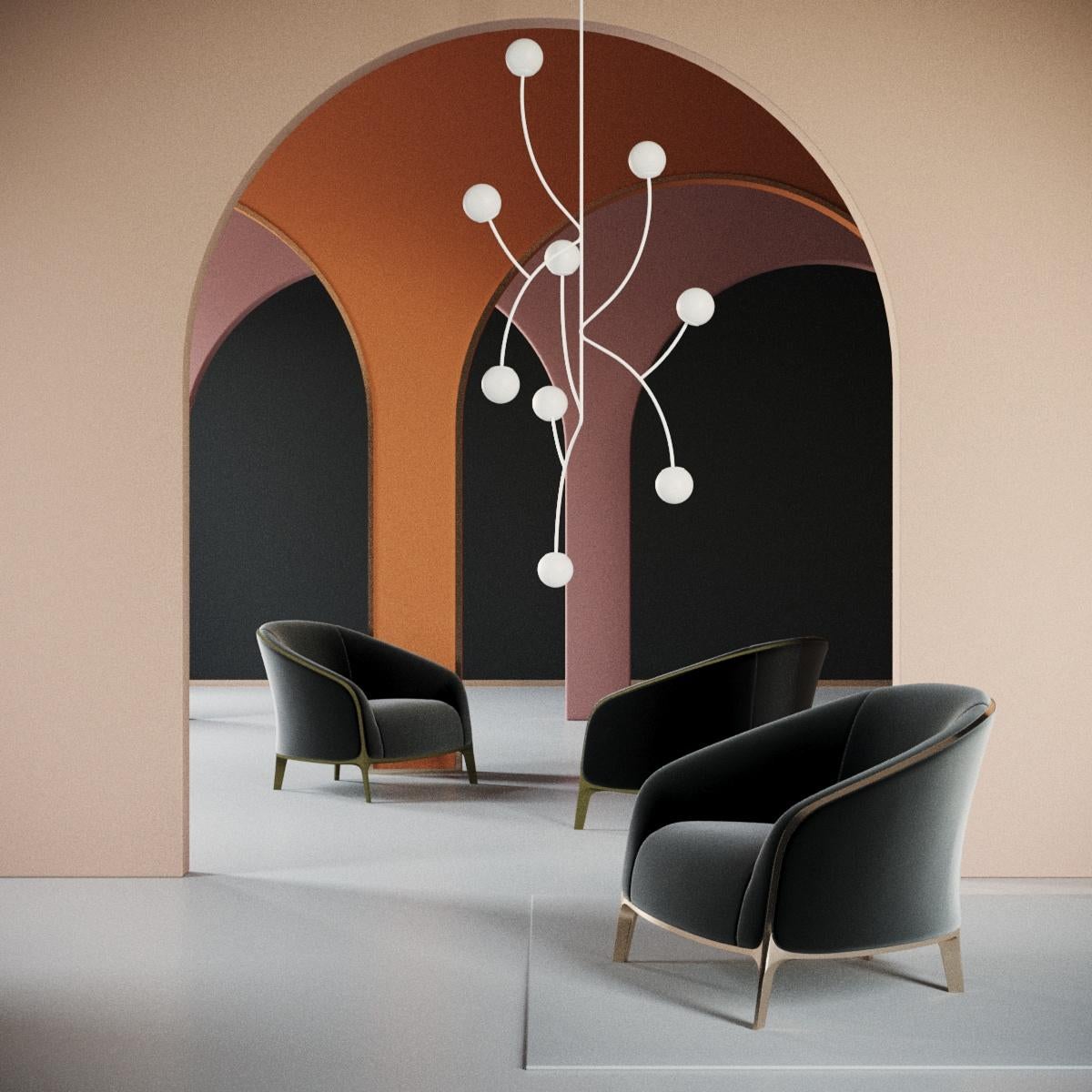 XXIe siècle et contemporain  Lustre de collection minimaliste sur mesure avec plusieurs sphères opaques en vente