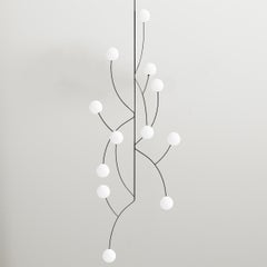 Minimalist LED Chandelier with Frosted Glass Spheres - Geometric Steel Art Light