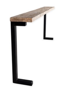 Minimalist Console with a Reclaimed Bleached Elm Top and a Ebony Patina Steel Ba