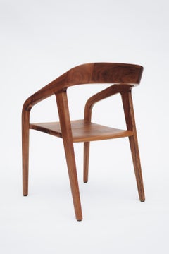 Contemporary Solid Caribbean Walnut Armchair, Handcrafted in Mexico – In Stock