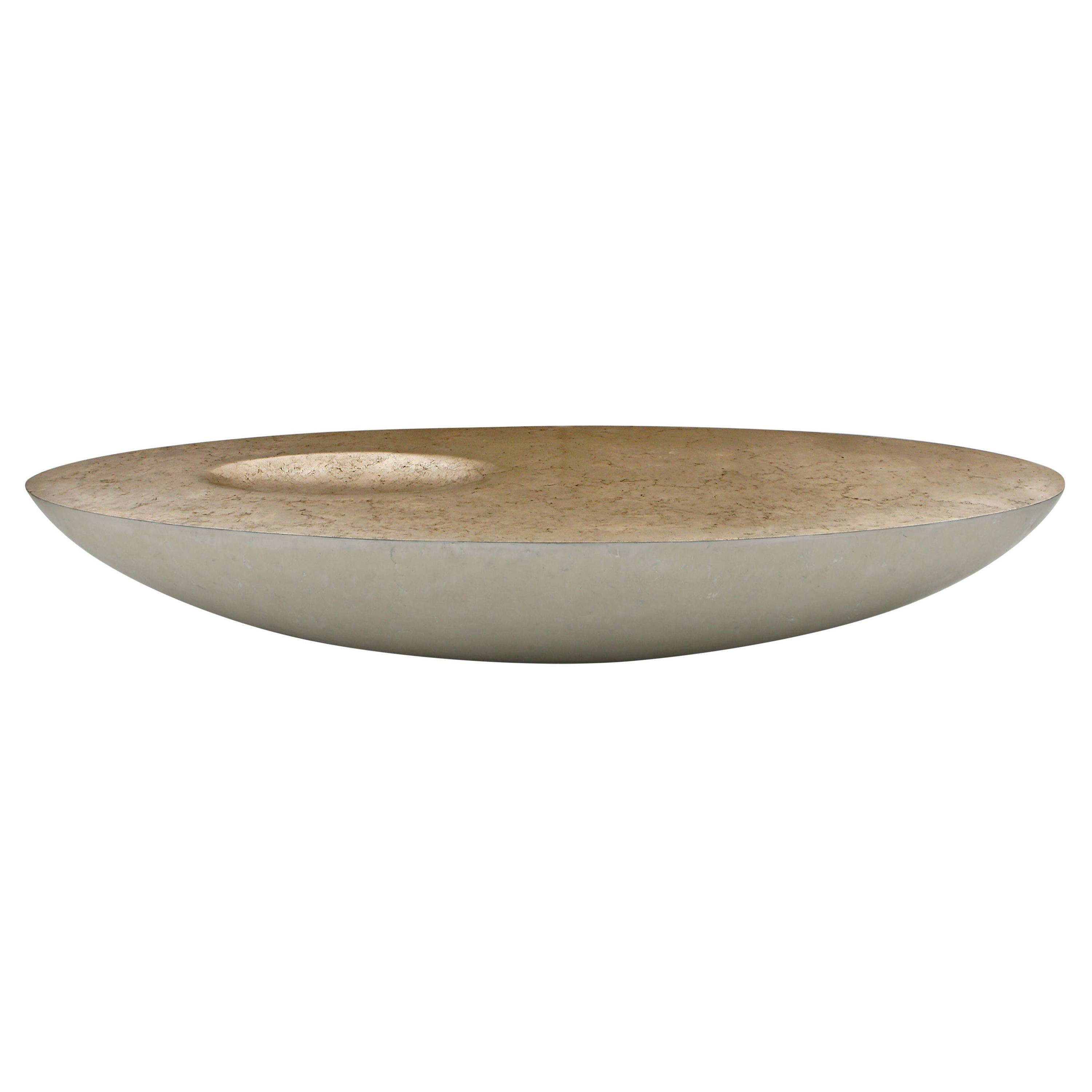 "VIE" Minimal Contemporary Oval Marble and Brass Cast Central Coffee Table For Sale