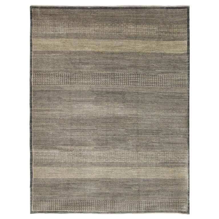Orley Shabahang "Rain" Contemporary Persian Rug, Gray and Cream, 8x10