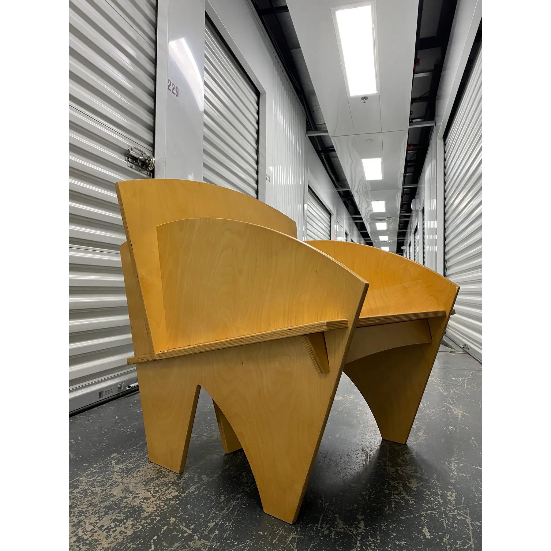 Modernist plywood puzzle chair that disassembles and references the Constructivist Movement. 

Too many designers have created work in similar conceptual manner, starting with Beat Frank designs furniture, now Edition Beat Frank, and formerly known