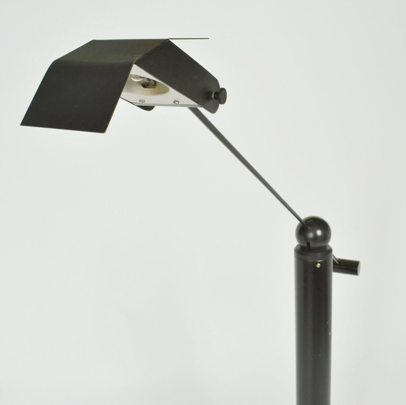 Minimalist Counterbalance Black Floor Lamp Attributed to Swiss Baltensweiler For Sale 5