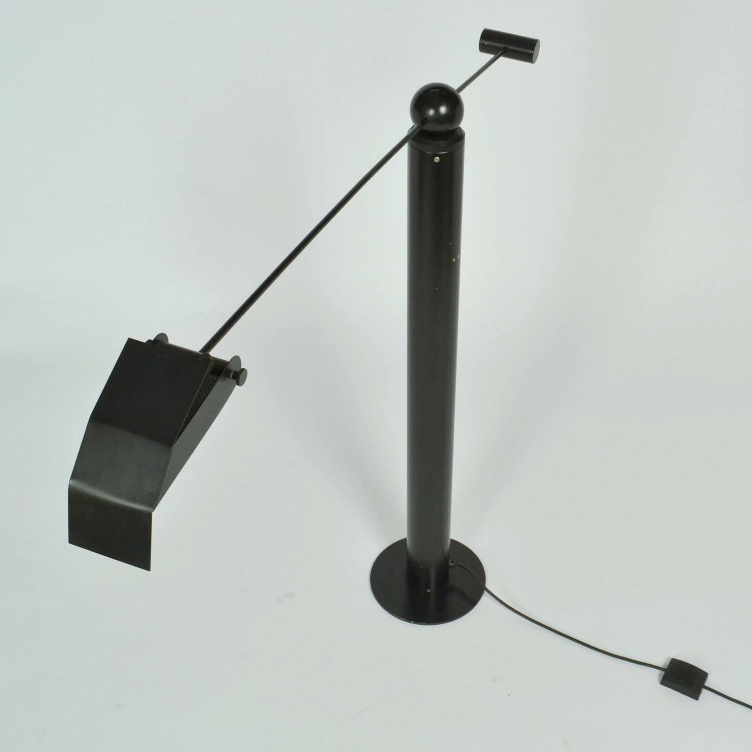 Minimalist Counterbalance Black Floor Lamp Attributed to Swiss Baltensweiler For Sale 6