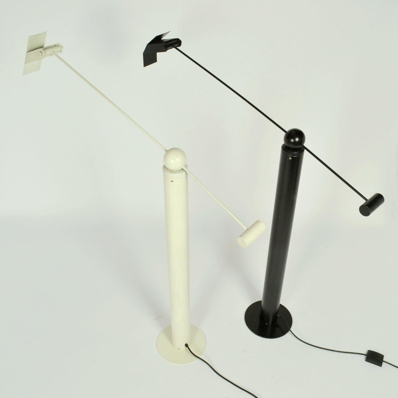 Minimalist Counterbalance Black Floor Lamp Attributed to Swiss Baltensweiler For Sale 7