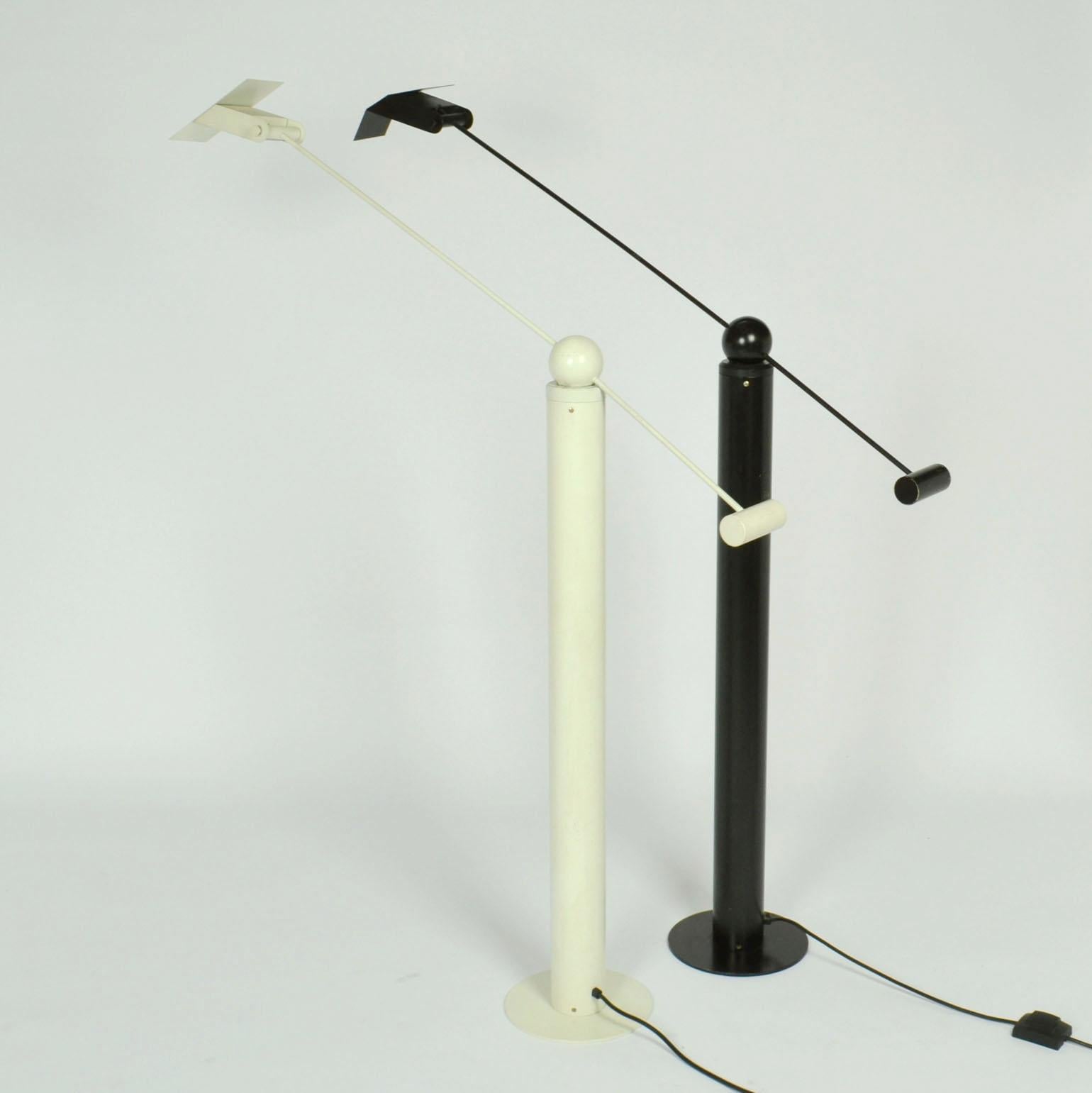 Minimalist Counterbalance Black Floor Lamp Attributed to Swiss Baltensweiler For Sale 8