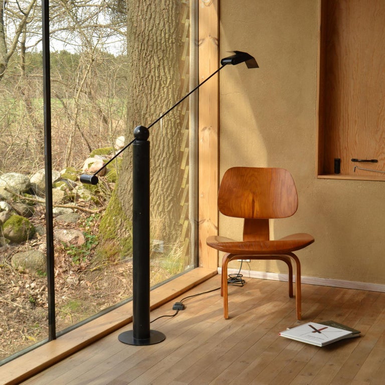 Minimalist Counterbalance Black Floor Lamp Attributed to Swiss ...