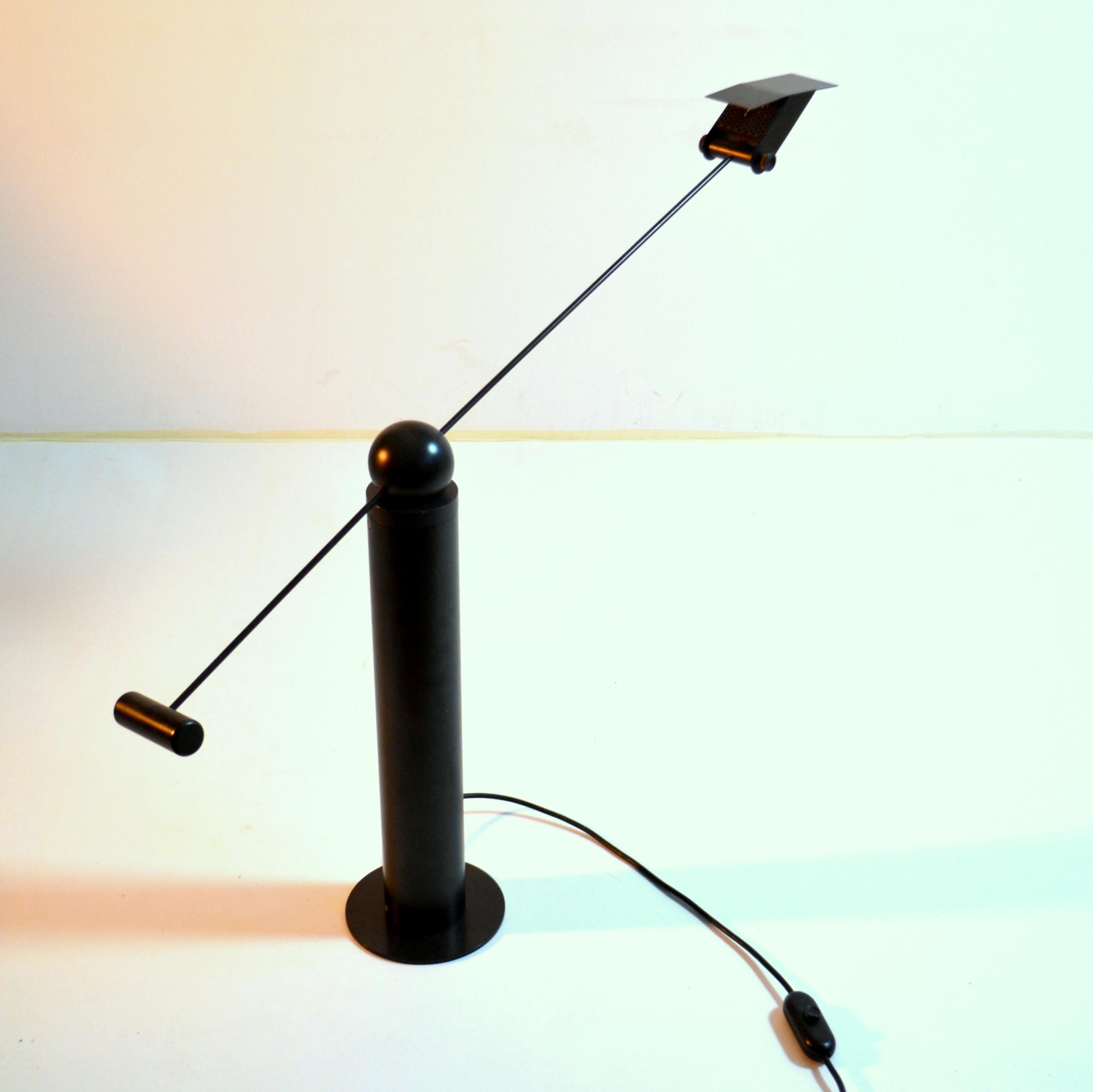 Minimalist Counterbalance Black Table Lamp Attributed to Swiss Baltensweiler For Sale 5