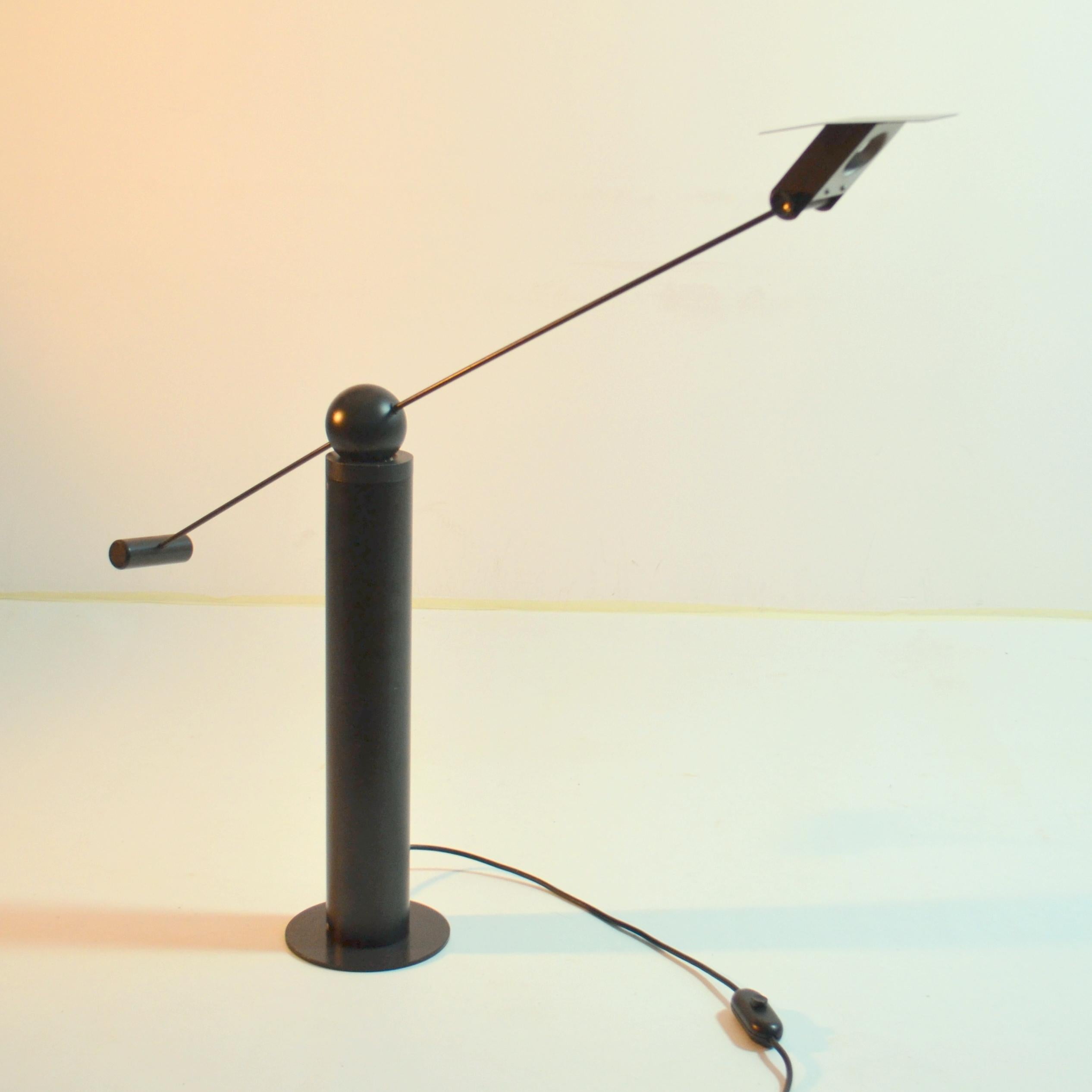 Minimalist Counterbalance Black Table Lamp Attributed to Swiss Baltensweiler For Sale 6