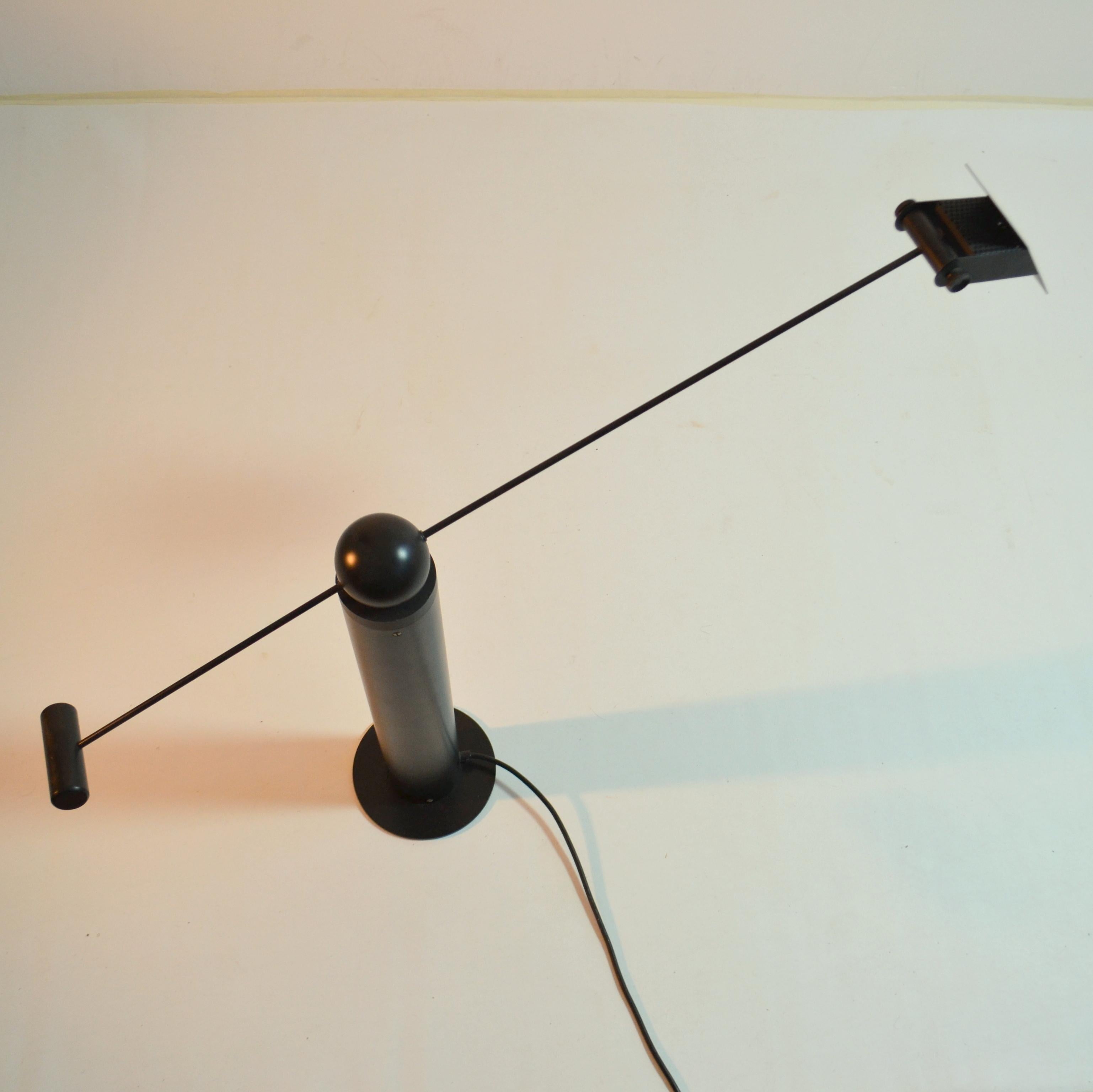 Minimalist Counterbalance Black Table Lamp Attributed to Swiss Baltensweiler For Sale 9