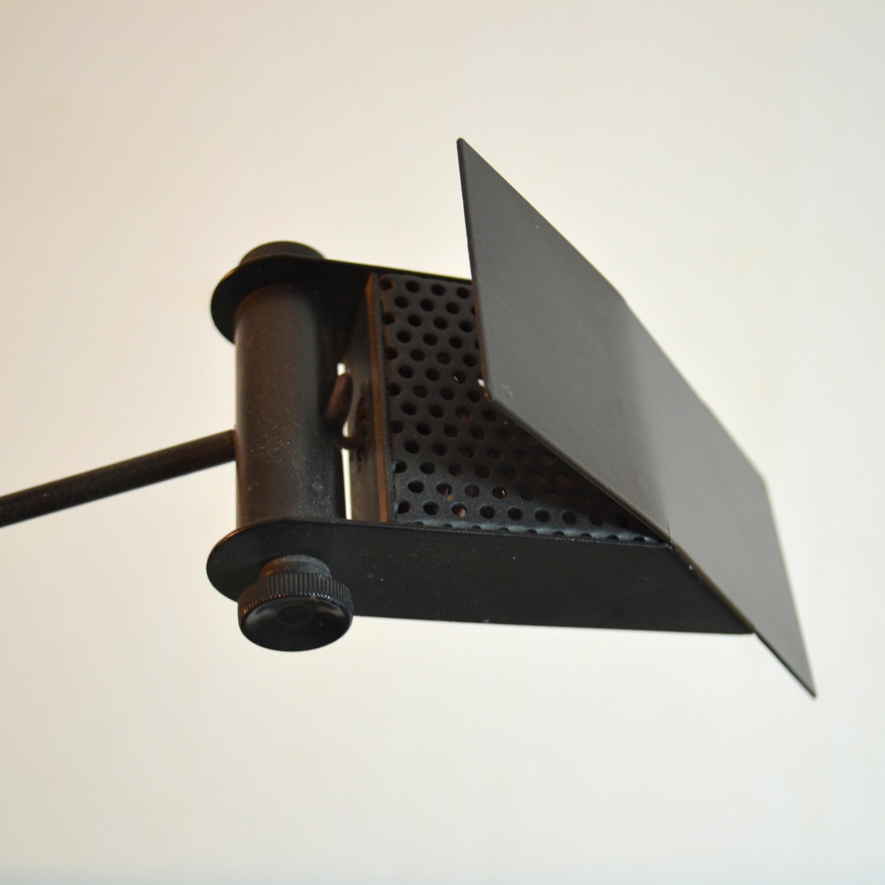 Metal Minimalist Counterbalance Black Table Lamp Attributed to Swiss Baltensweiler For Sale