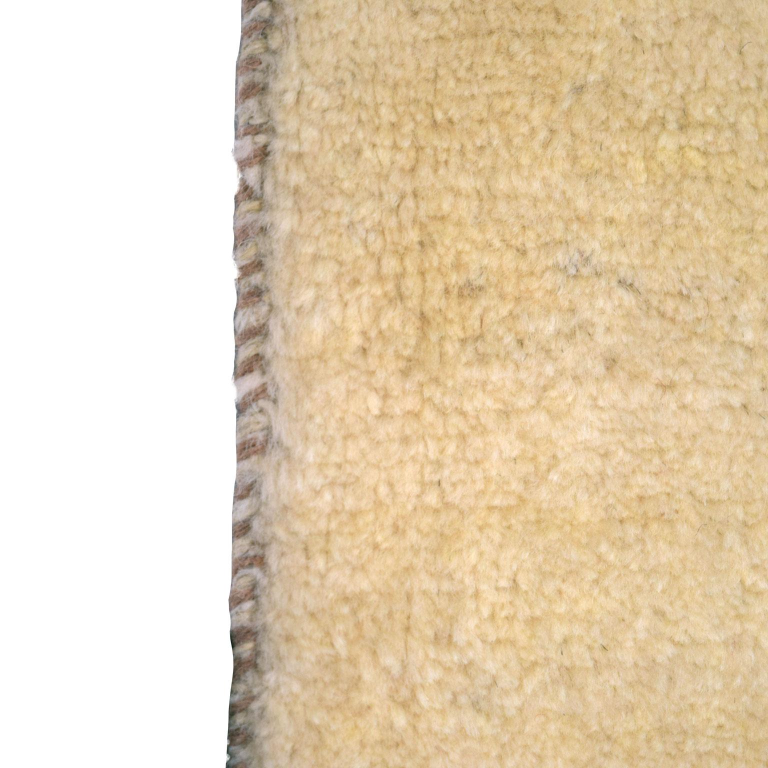 Tribal Minimalist Cream and Blue Wool Persian Gabbeh Carpet