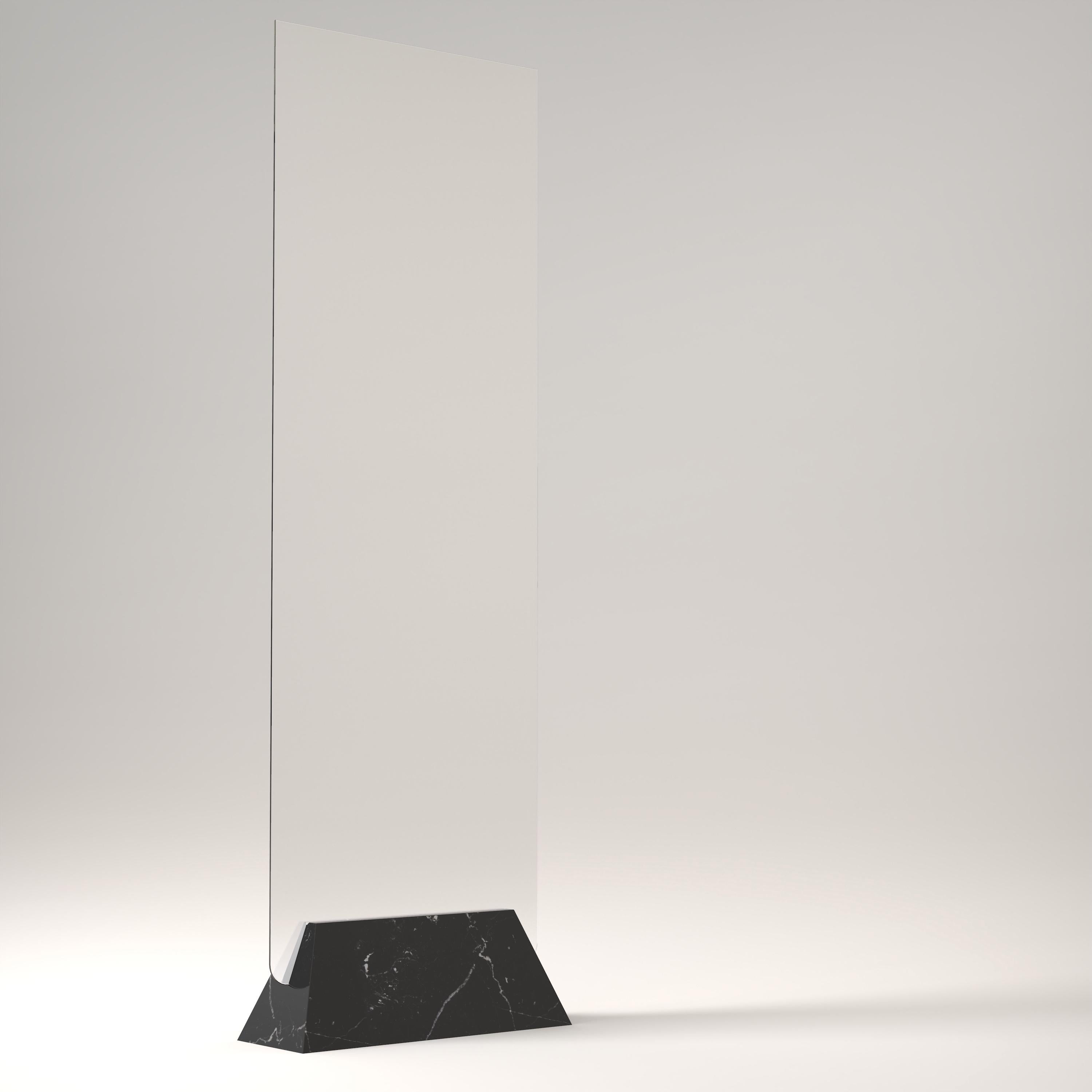 Italian Minimalist Cressida Floor Mirror, Marble and Crystal Glass for October Gallery For Sale