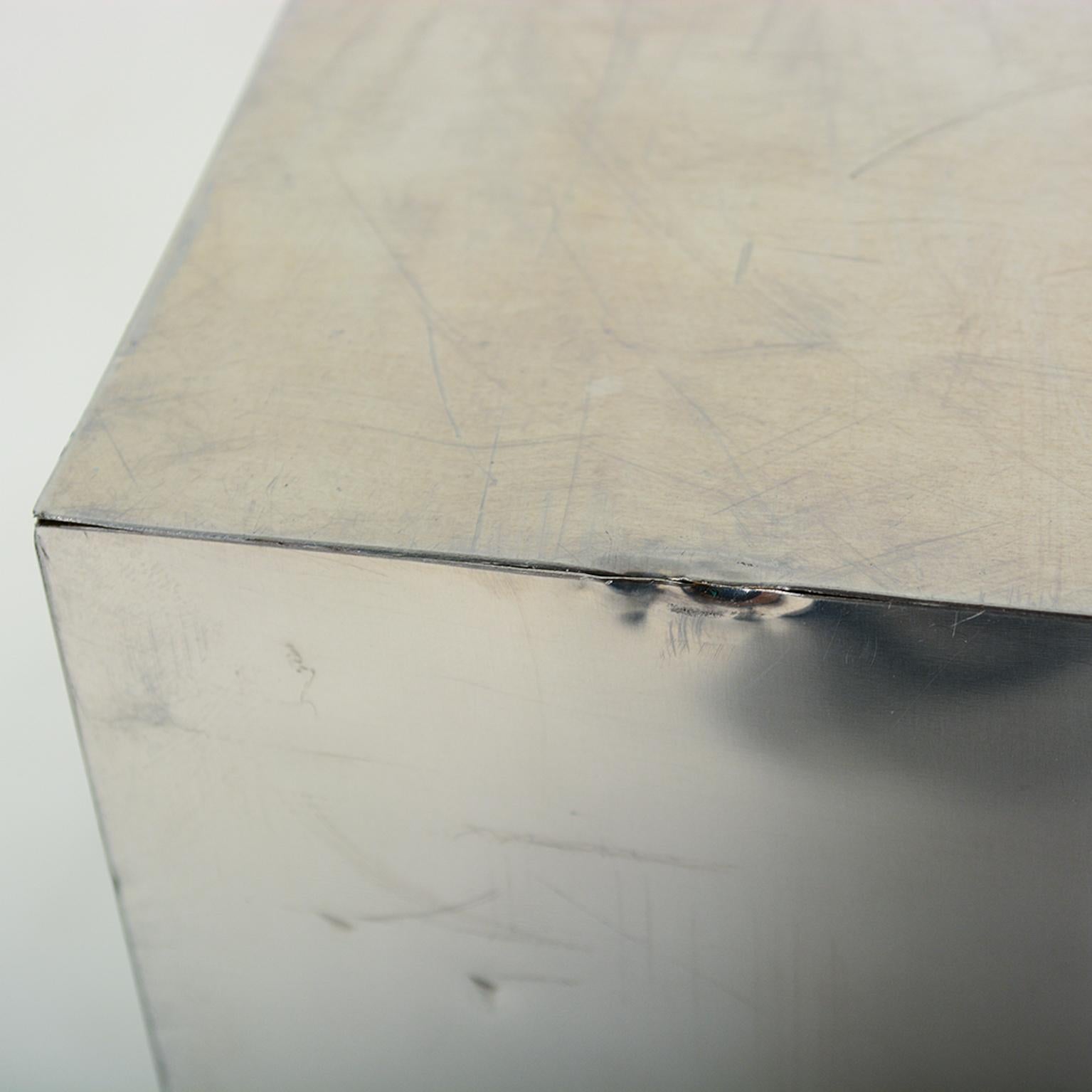 American Minimalist Cube Stainless Steel Side Tables Style of Paul Evans 1970s -a Pair