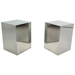 Minimalist Cube Stainless Steel Side Tables Style of Paul Evans 1970s -a Pair