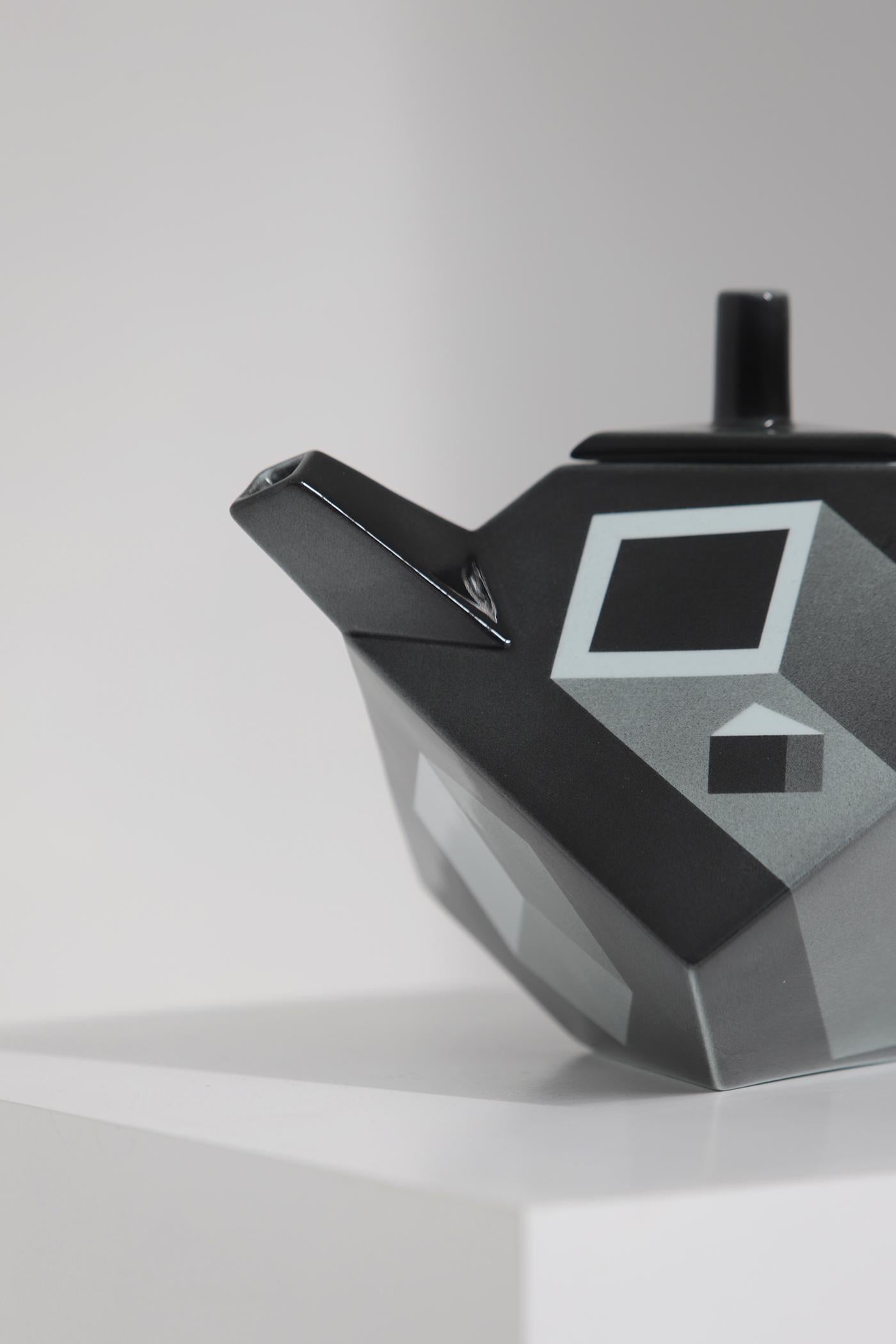 Ceramic Minimalist 'Cube' Teapot by Rolf Sinnemark for Rörstrand, Sweden 1986 For Sale