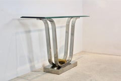 Minimalist Curvaceous Stainless-Steel, Brass and Glass Console Table