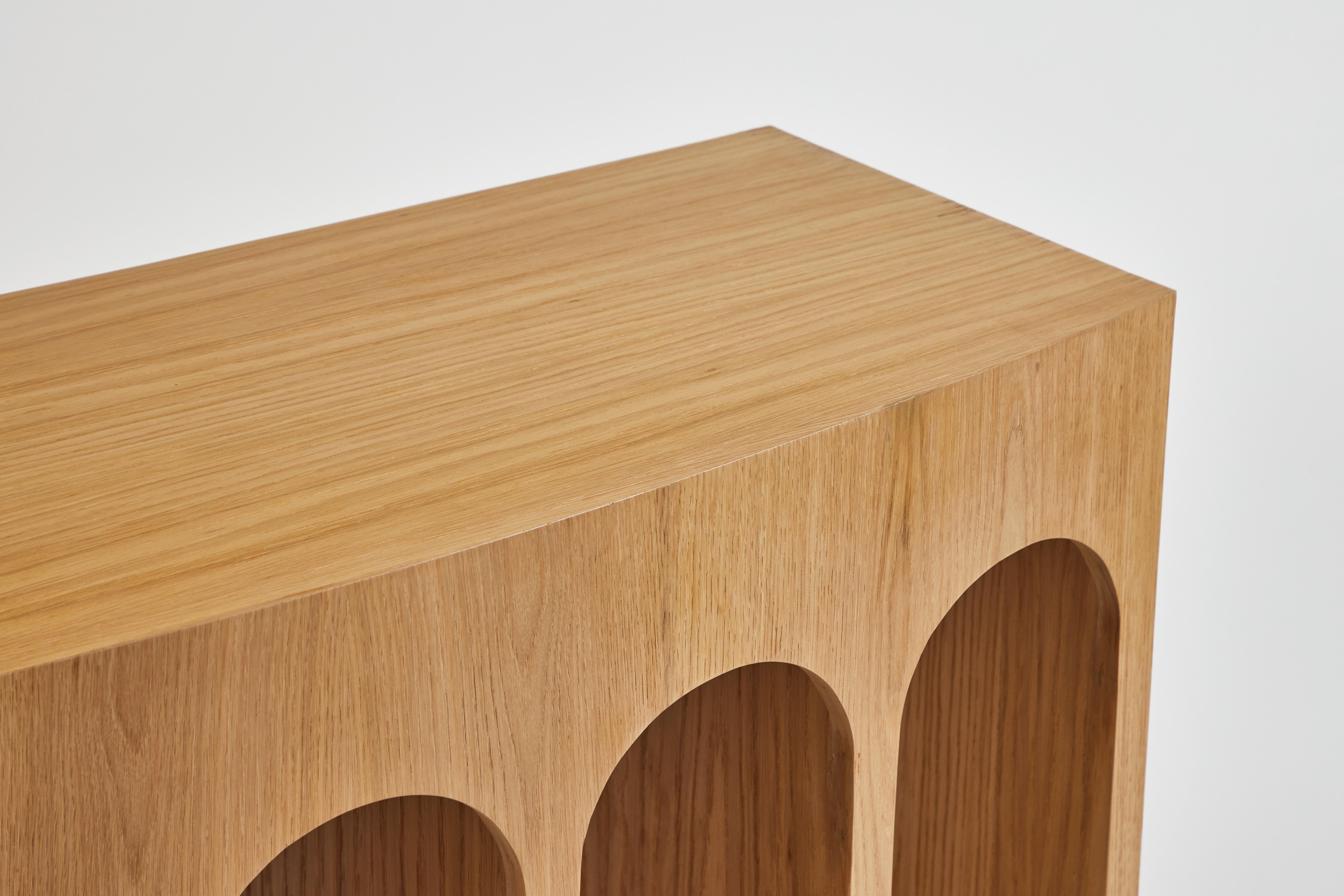 Stained Minimalist Curved Front Arcade Console with Arches by Martin & Brockett For Sale