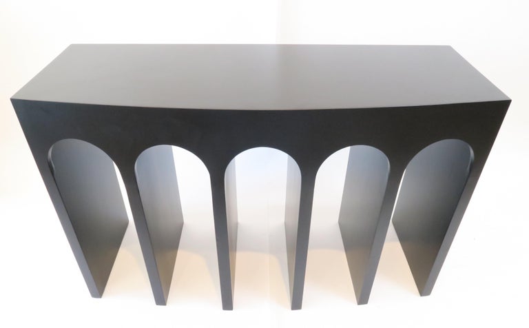 Minimalist Curved Front Console with Arches in Black by Martin and Brockett  In New Condition For Sale In Los Angeles, CA