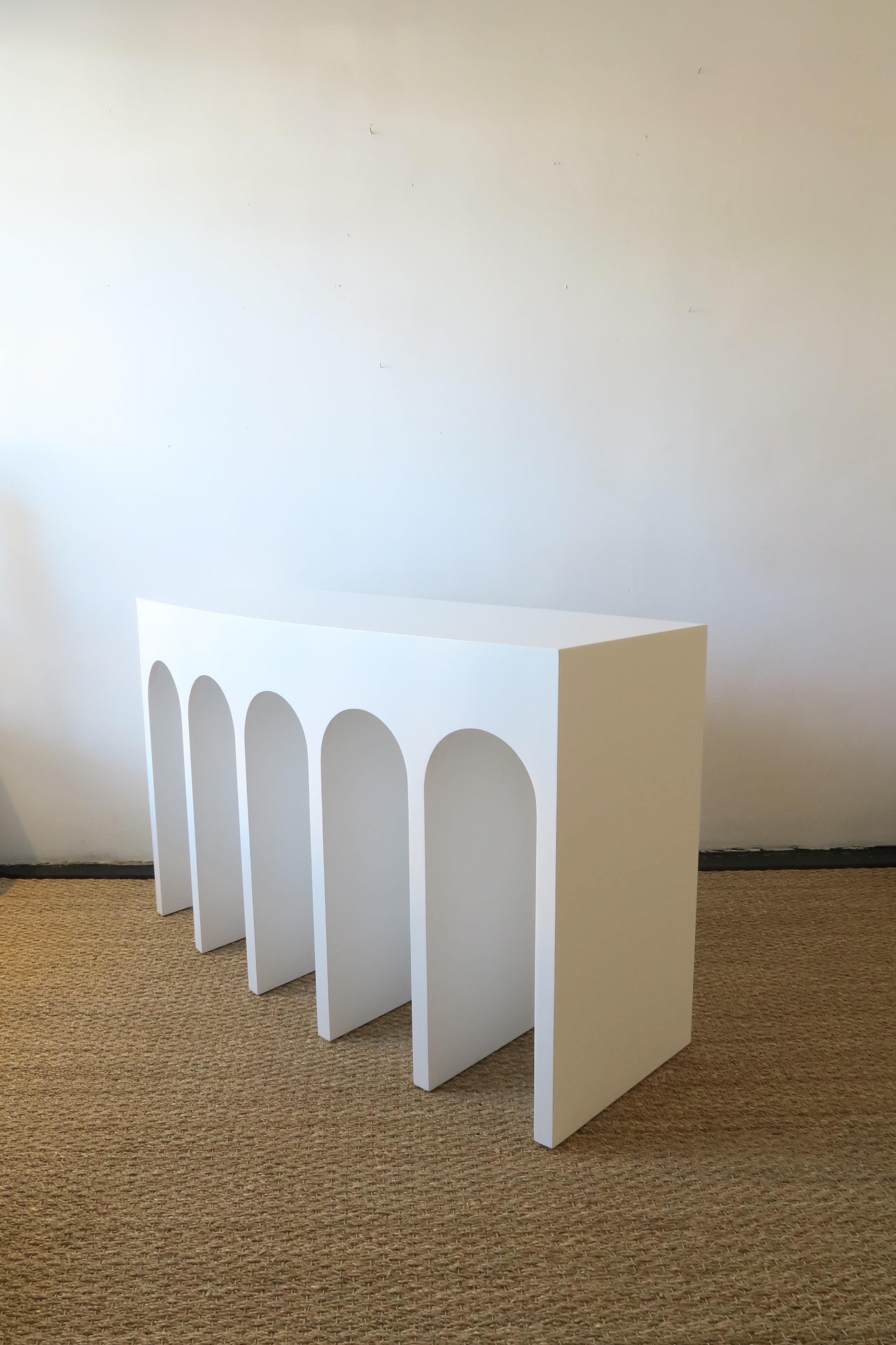 white arch console table