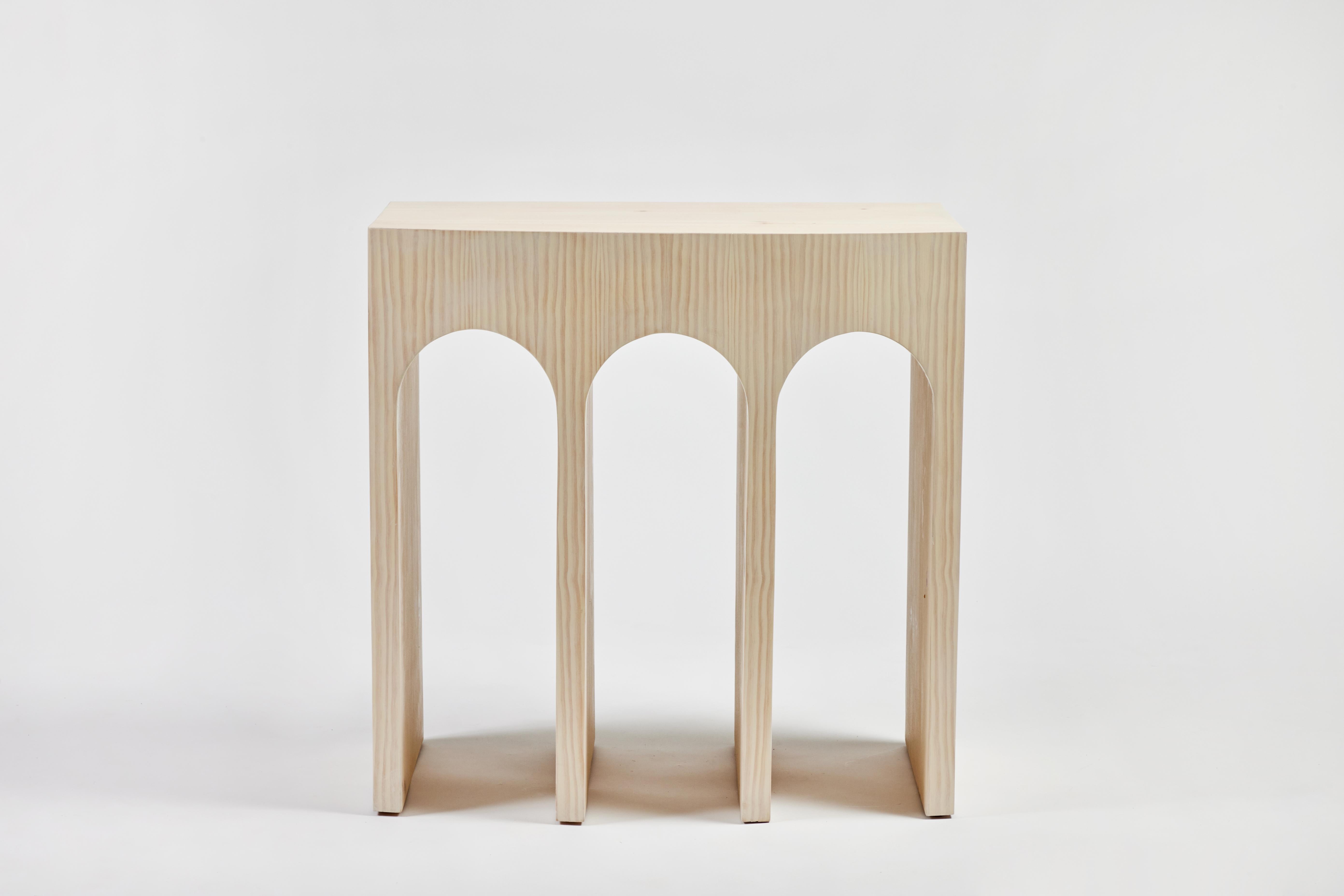 American Minimalist Curved Front Pine Console with Arches in Soap on Pine Finish For Sale