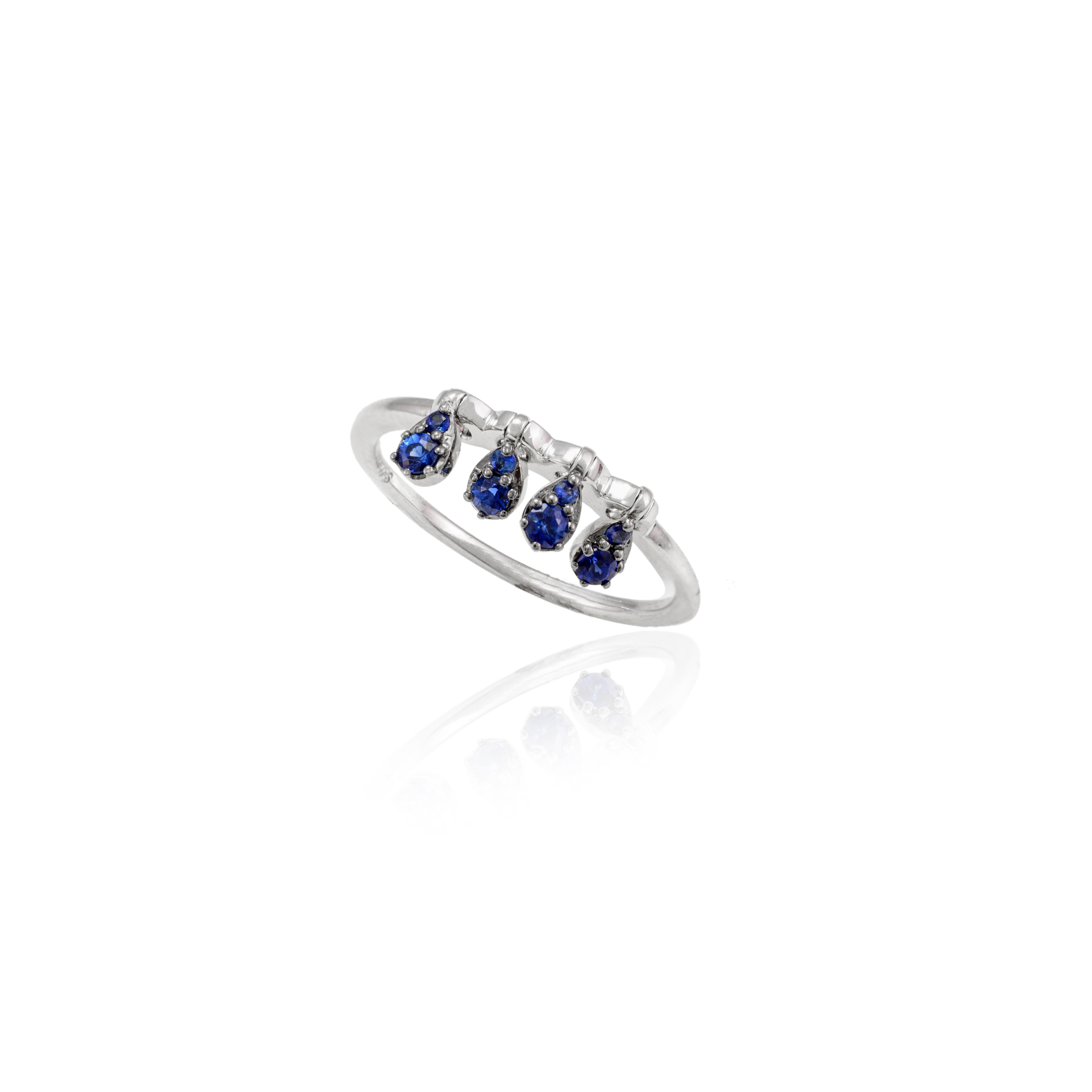 For Sale:  Dainty Round Cut Studded Blue Sapphire Ring 18k Solid White Gold 3