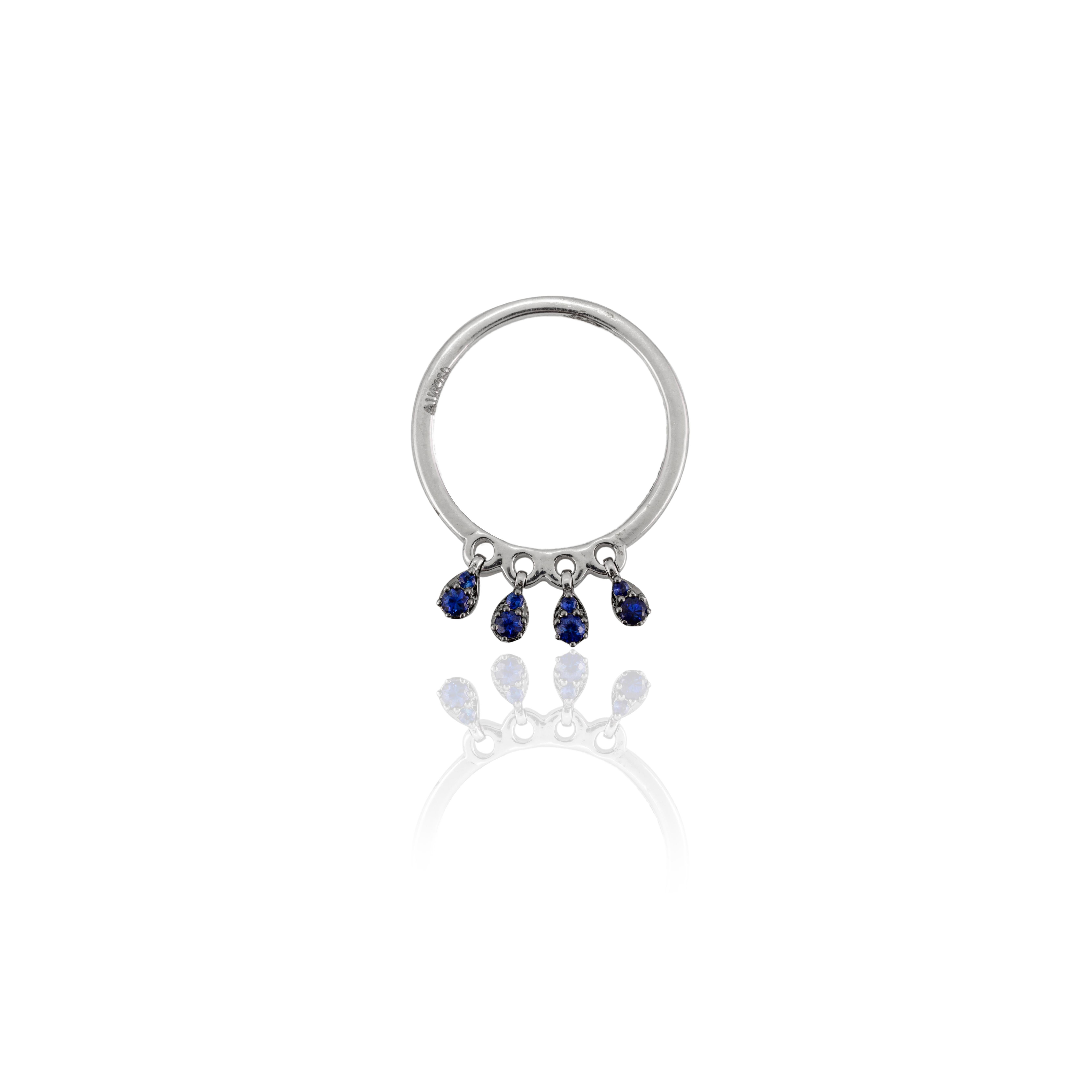 For Sale:  Dainty Round Cut Studded Blue Sapphire Ring 18k Solid White Gold 6