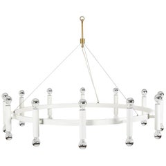 Minimalist Danish 24-Spot Ceiling Chandelier in White Metal, 1960s