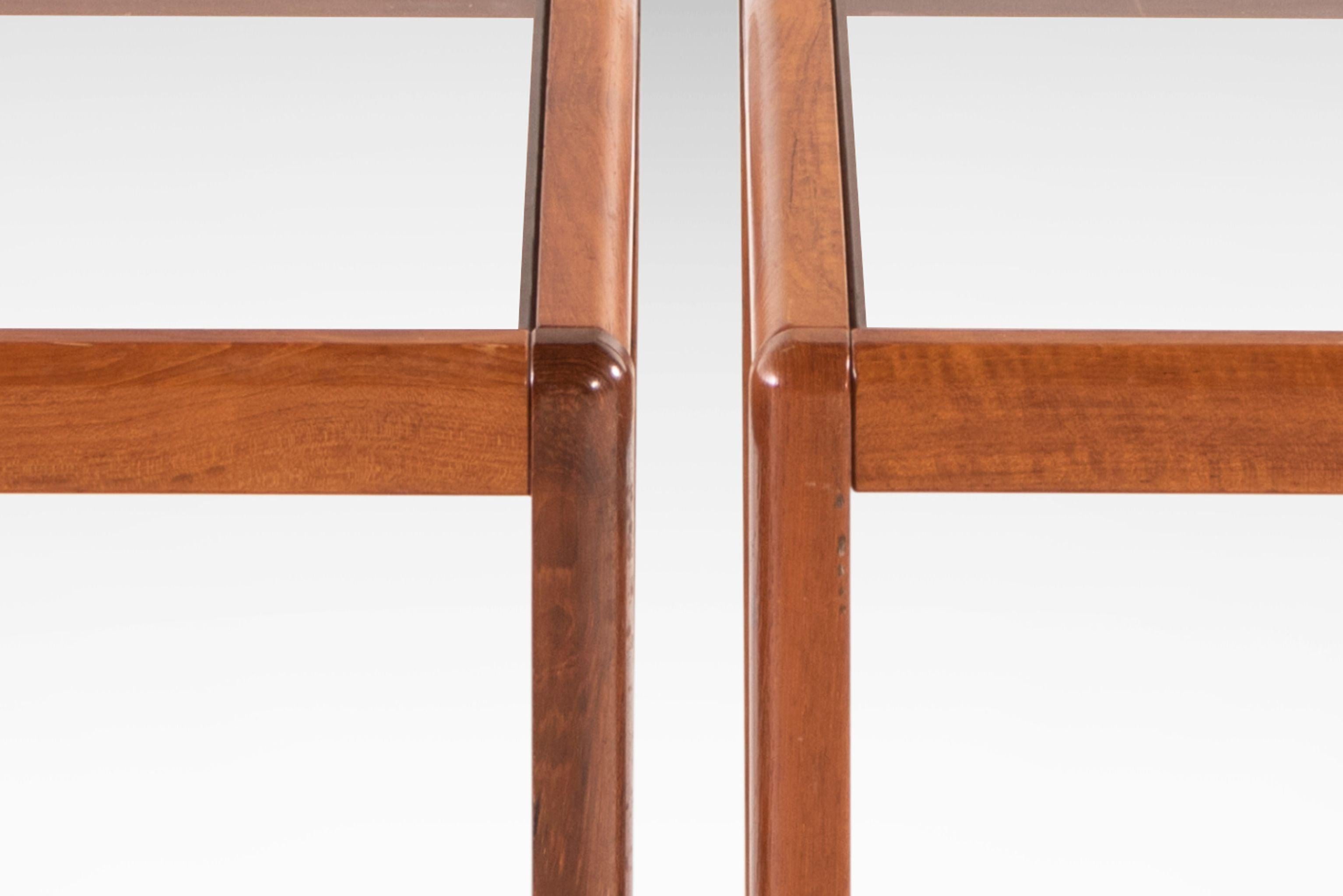 Minimalist Danish Modern Teak End Tables with Smoked Glass Tops, c. 1970's 7