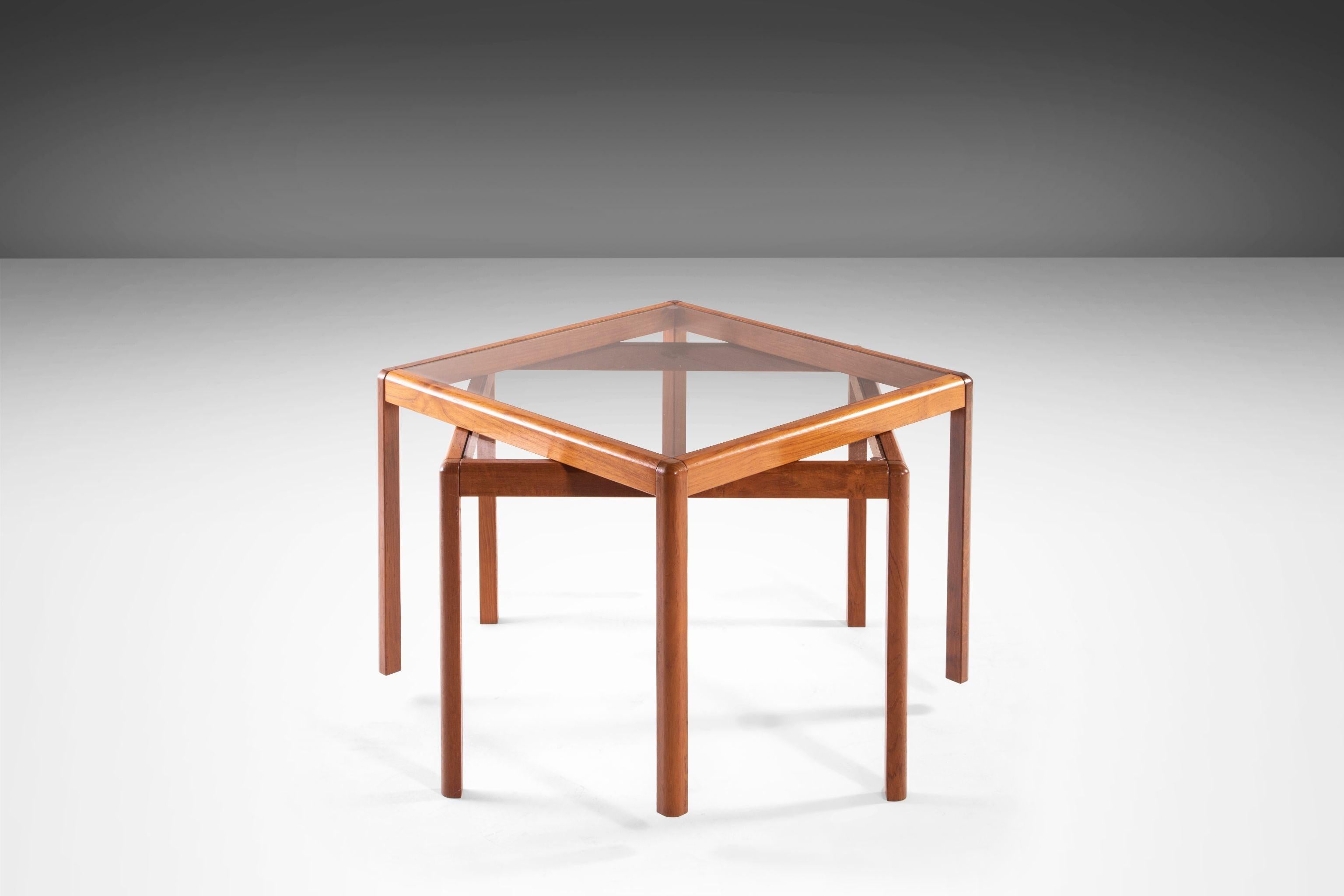 Minimalist Danish Modern Teak End Tables with Smoked Glass Tops, c. 1970's 2