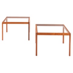 Minimalist Danish Modern Teak End Tables with Smoked Glass Tops, c. 1970's