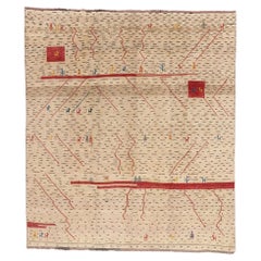 Minimalist Desert Script: Vintage Persian Gabbeh Masterpiece of Tribal Nobility