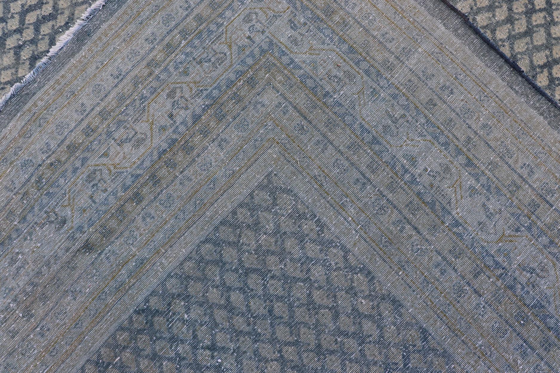 Minimalist Design Antique Persian Tabriz Rug with Modern Look in Blue Tones For Sale 4