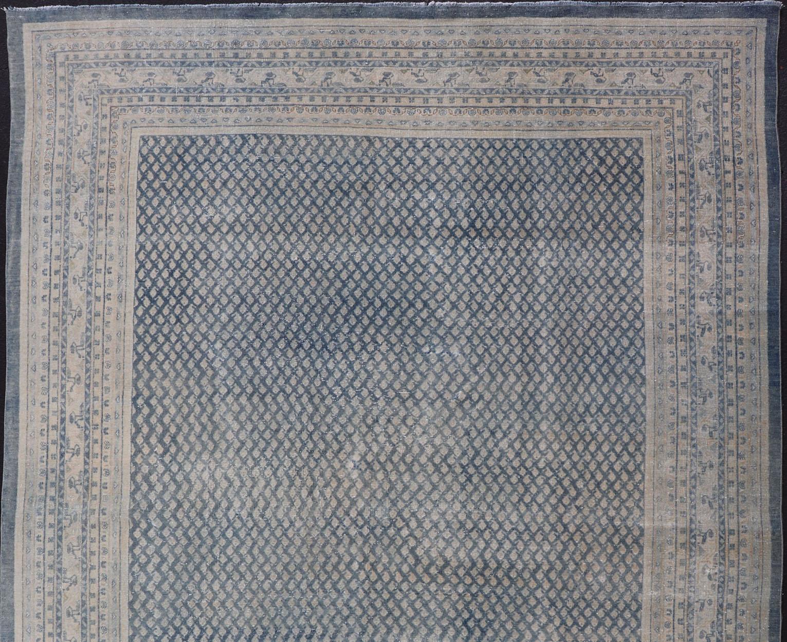 Hand-Knotted Minimalist Design Antique Persian Tabriz Rug with Modern Look in Blue Tones For Sale