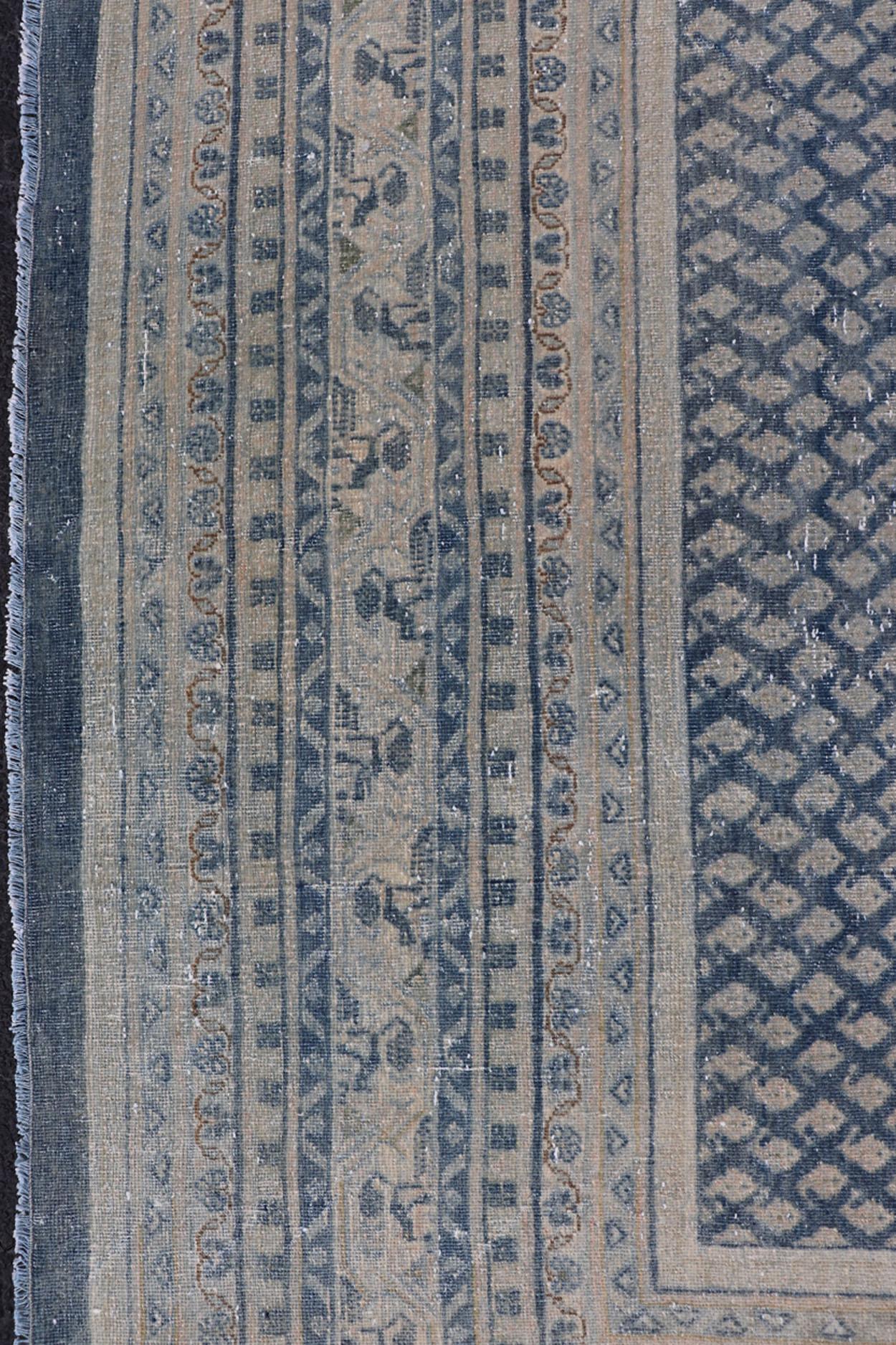 20th Century Minimalist Design Antique Persian Tabriz Rug with Modern Look in Blue Tones For Sale