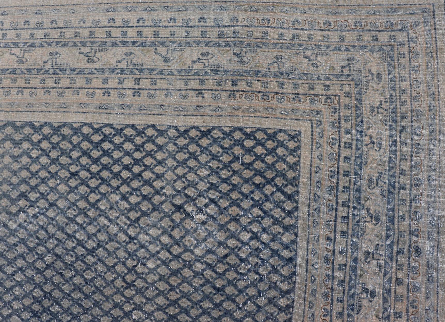 Wool Minimalist Design Antique Persian Tabriz Rug with Modern Look in Blue Tones For Sale