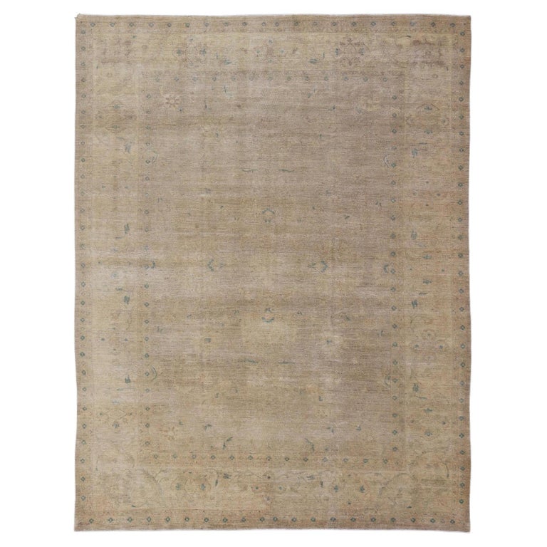 Minimalist Design Large Antique Tabriz Rug in All-Over Muted Design For ...
