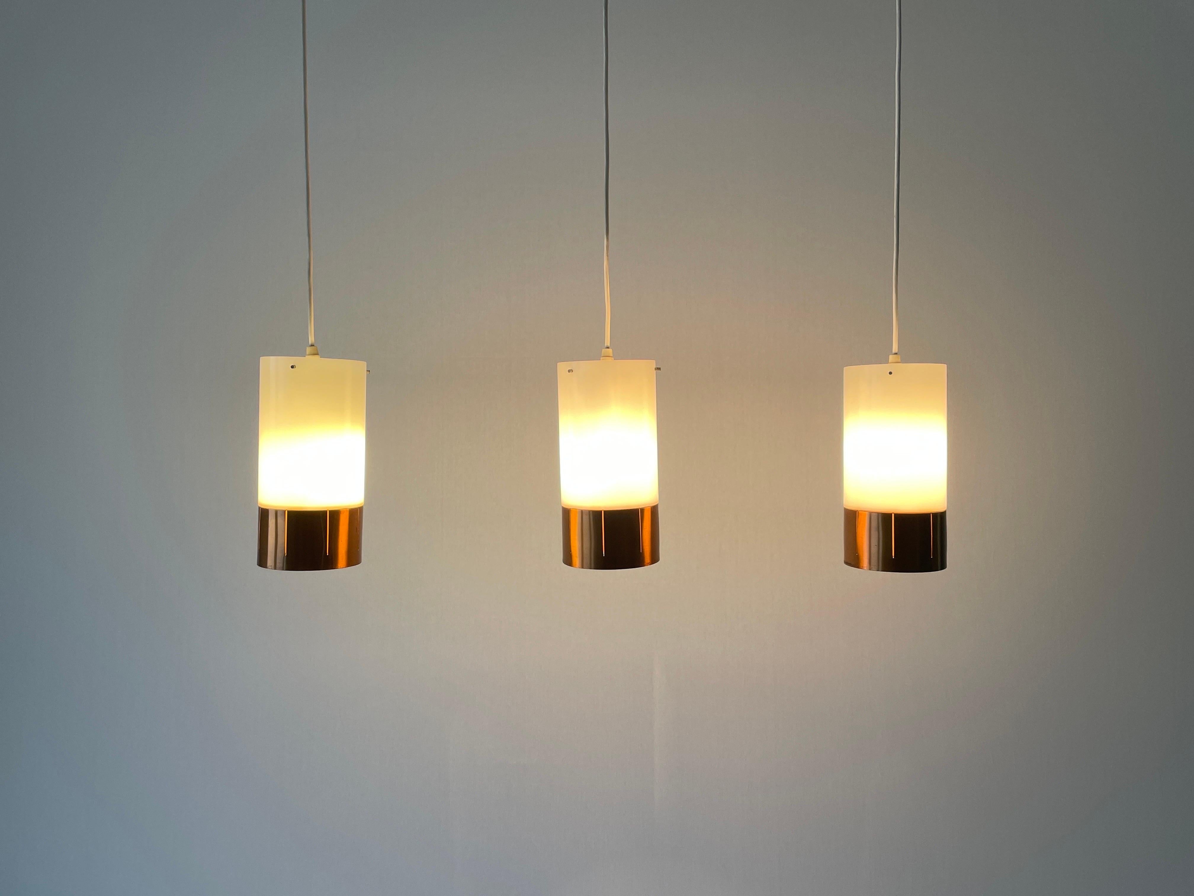 Minimalist Design Metal  Plexiglass Triple Shade Pendant Lamp, 1960s, Germany For Sale 7