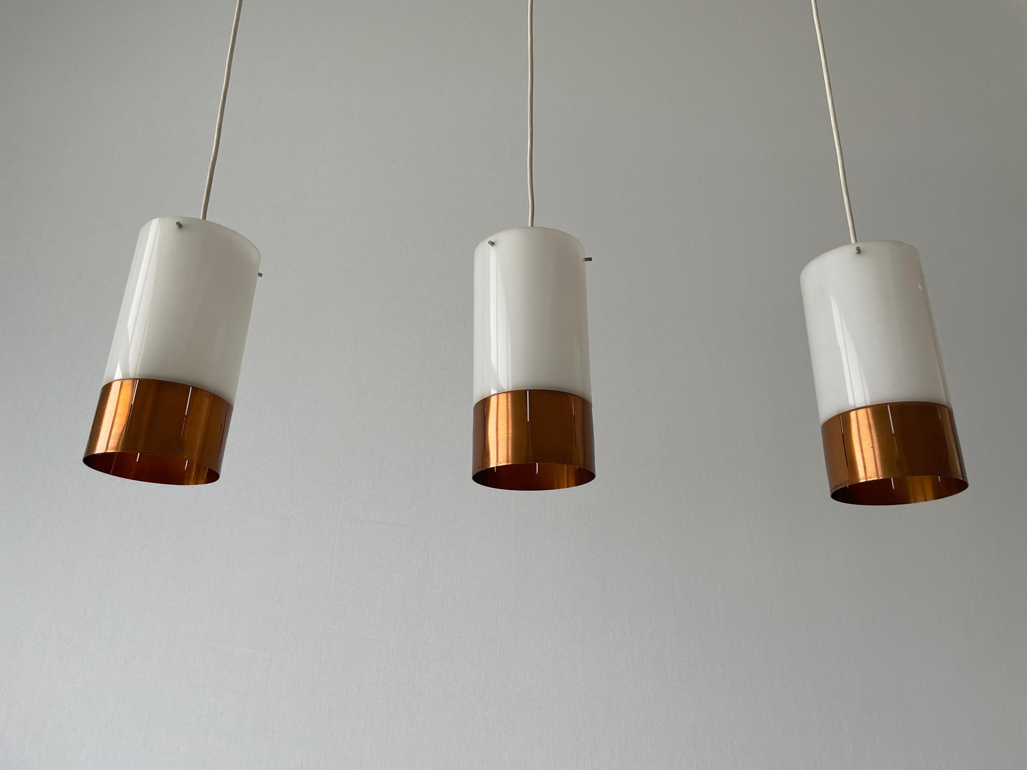 Mid-Century Modern Minimalist Design Metal  Plexiglass Triple Shade Pendant Lamp, 1960s, Germany For Sale