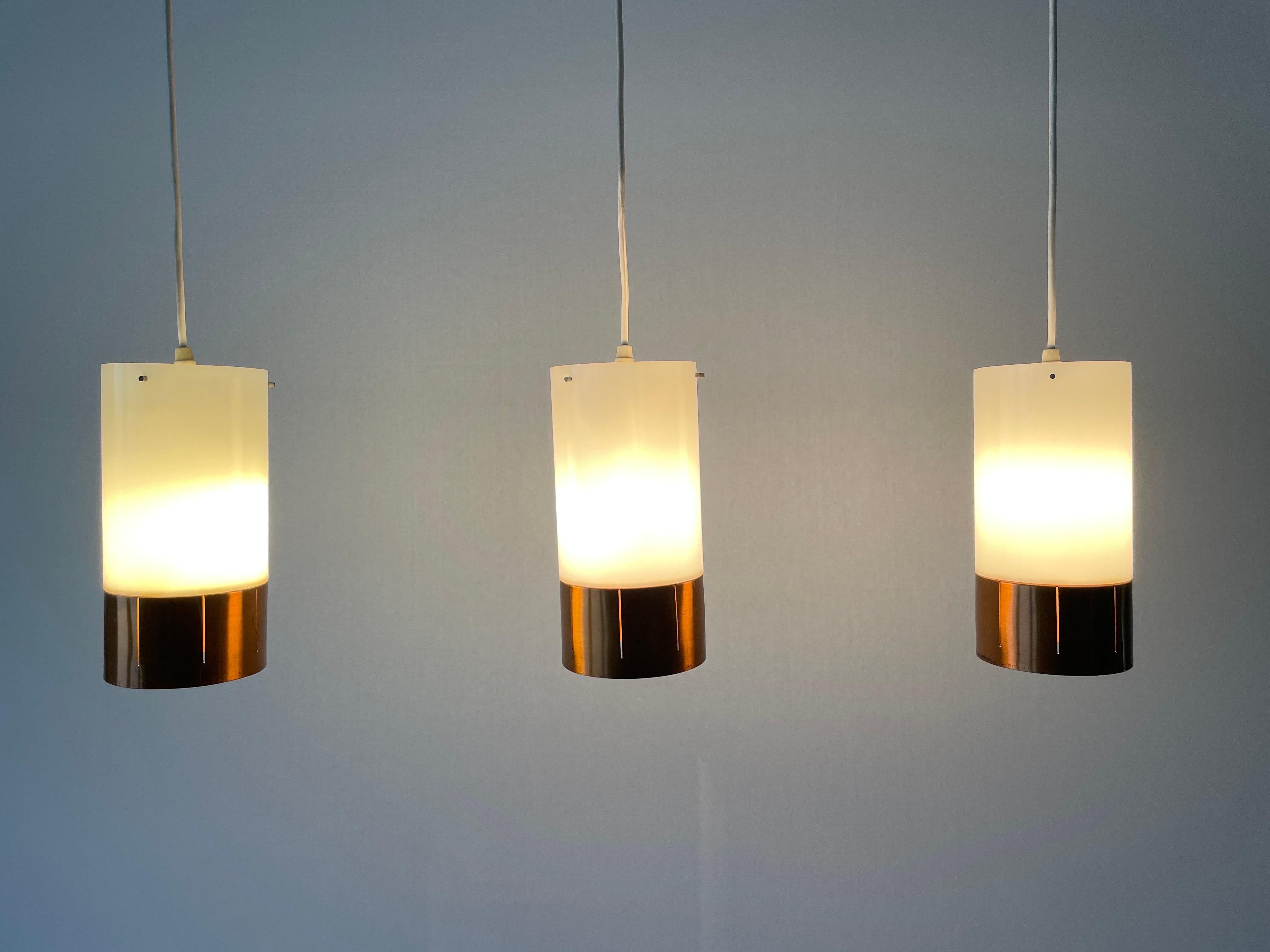 Minimalist Design Metal  Plexiglass Triple Shade Pendant Lamp, 1960s, Germany For Sale 2