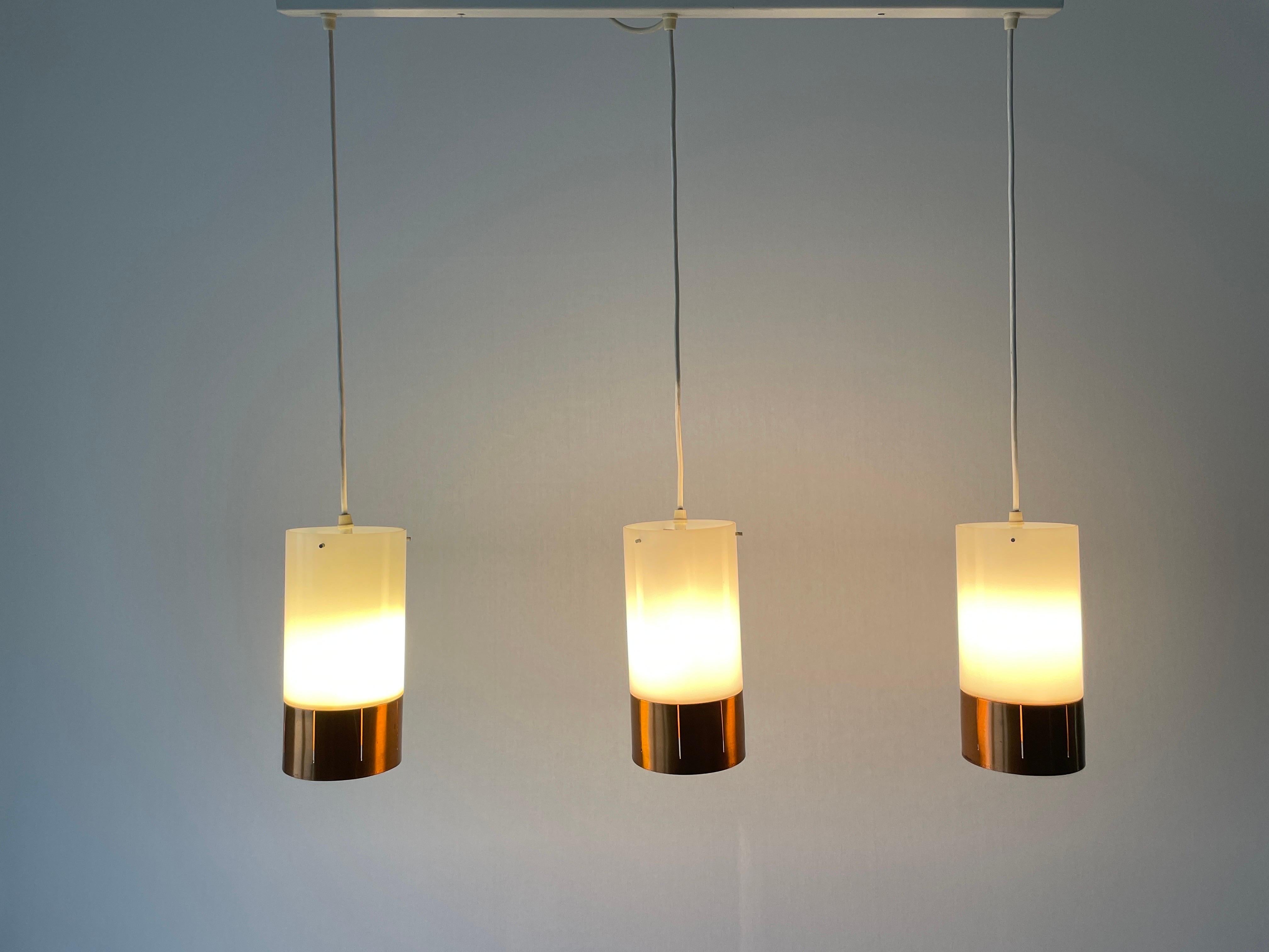 Minimalist Design Metal  Plexiglass Triple Shade Pendant Lamp, 1960s, Germany For Sale 3